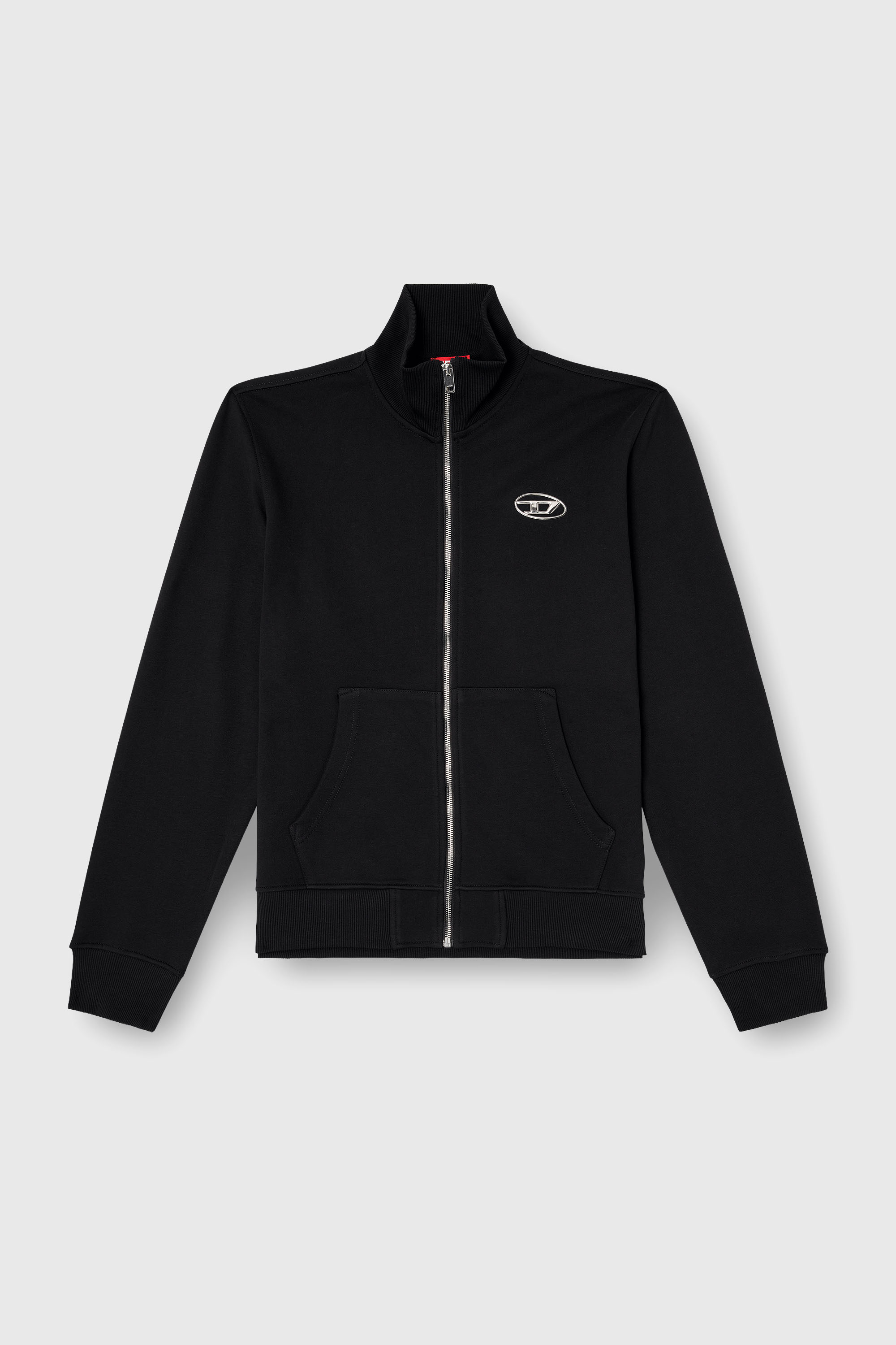 Diesel - S-GINNI-ZIP-OD, Sweat-shirt zipp&eacute; avec logo m&eacute;tallis&eacute; Homme in Noir - 2