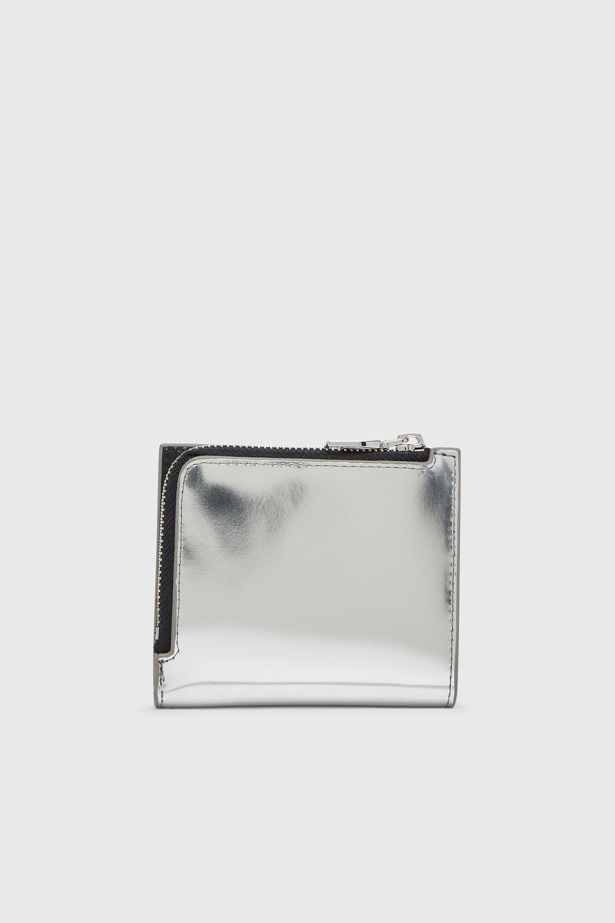 Diesel - 1DR BI FOLD ZIP L, Porte-cartes &agrave; deux volets en cuir effet miroir Femme in Gris argent&eacute; - 2