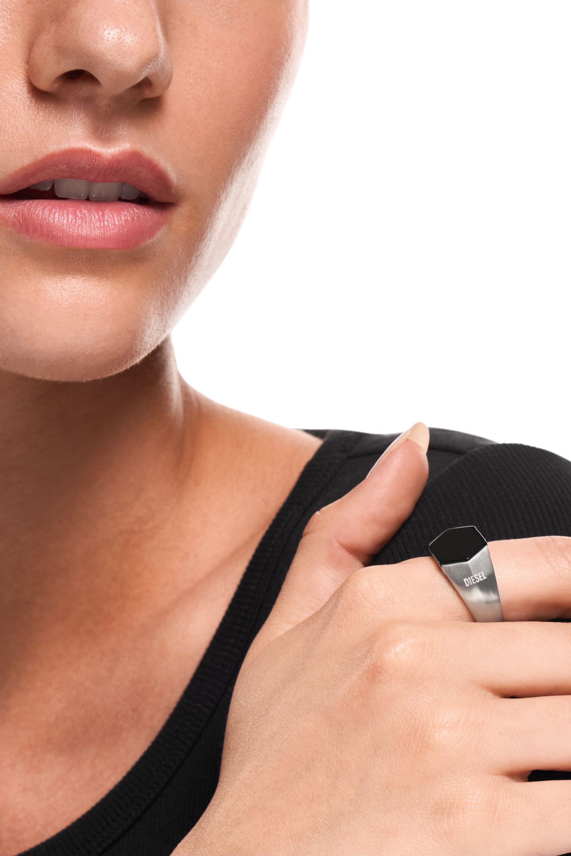 Diesel - DX1711040, Bague chevali&egrave;re en agate noire Mixte in Gris argent&eacute; - 4