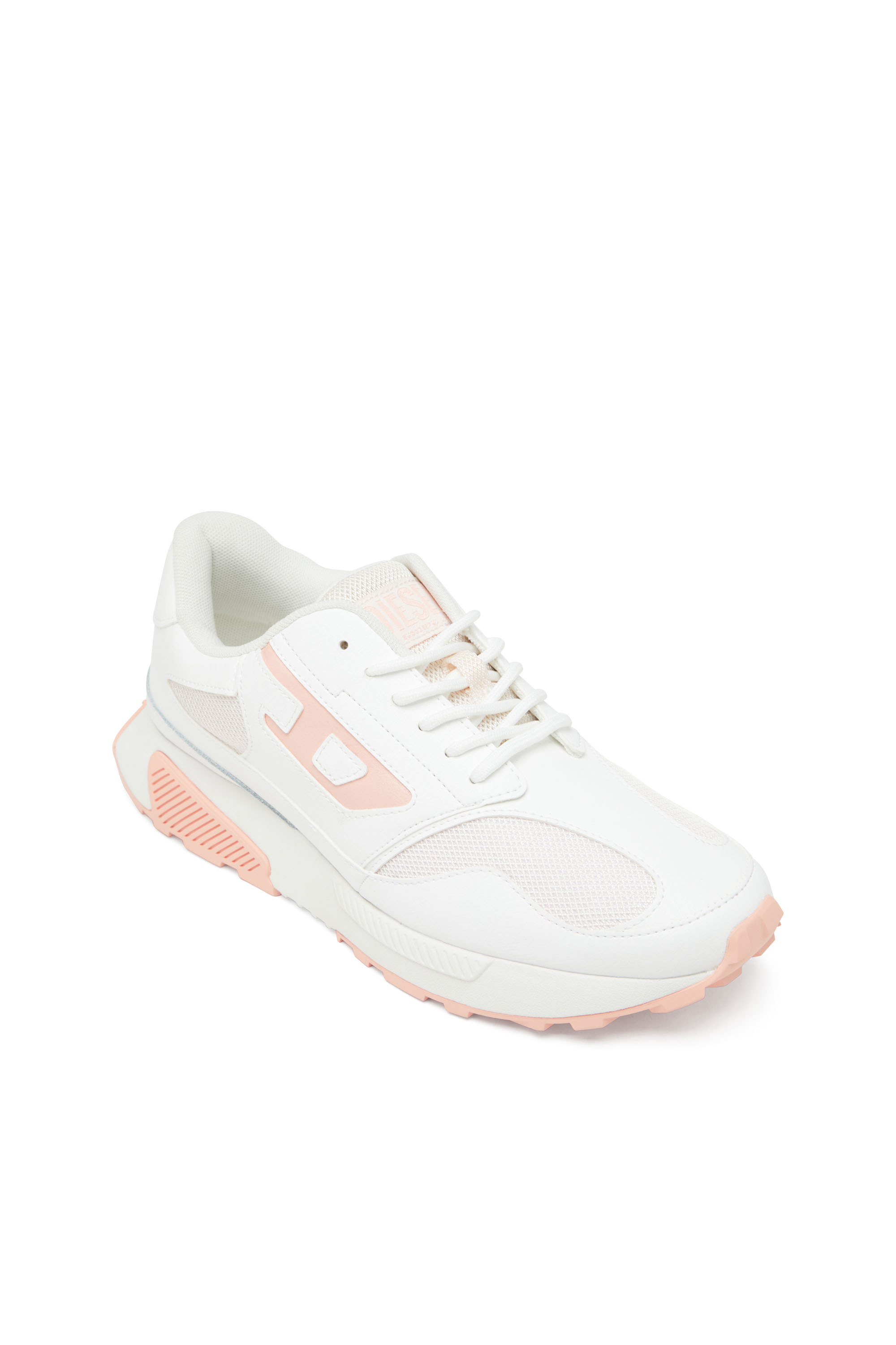 Diesel - S-TAME-D RUNNING W, Woman's Mesh and suede sneakers with metallic logo in White/Pink - 6