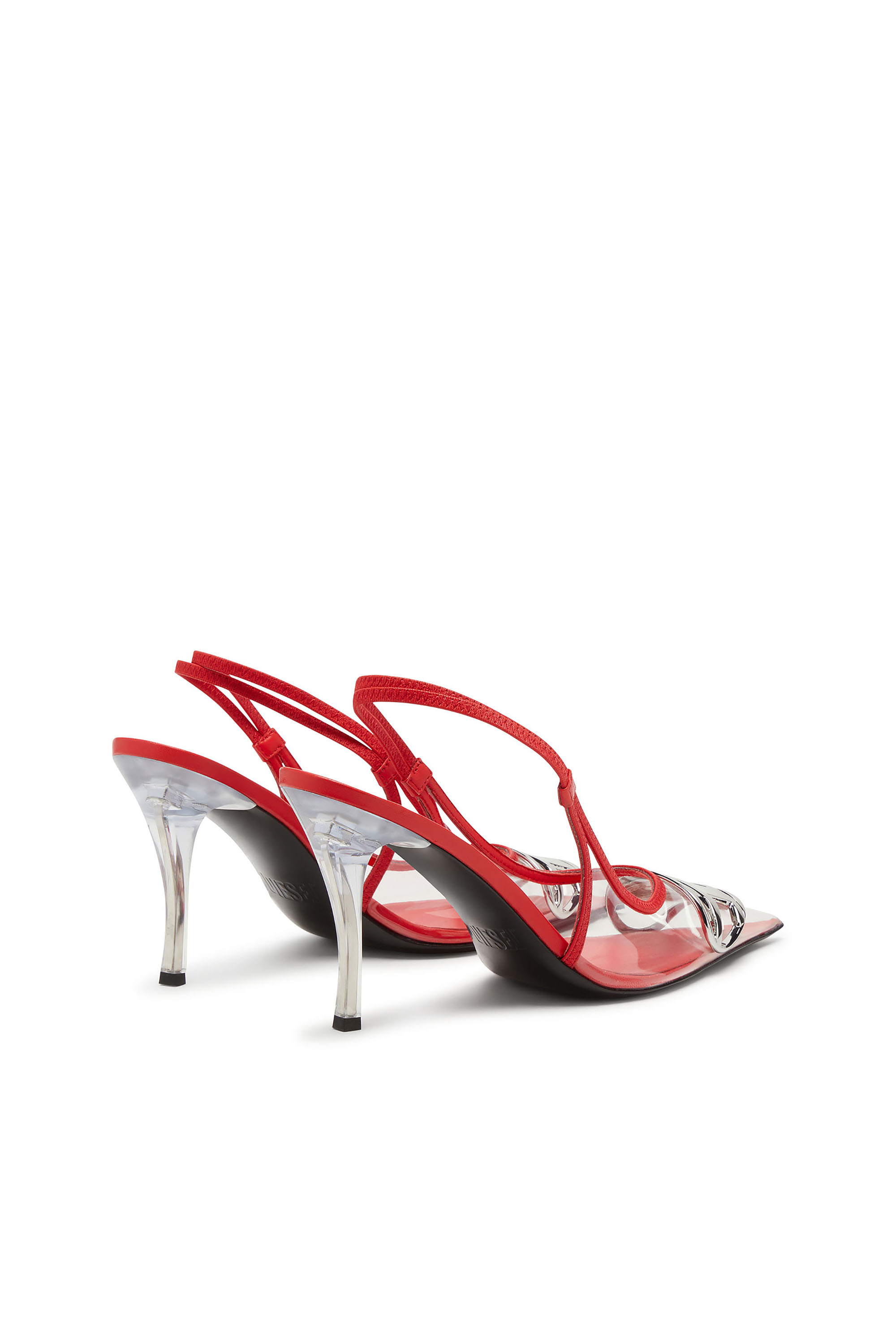 Diesel - D-VENUS SB, D-Venus-Escarpins slingback transparents à garniture en cuir Femme in Rouge - 4