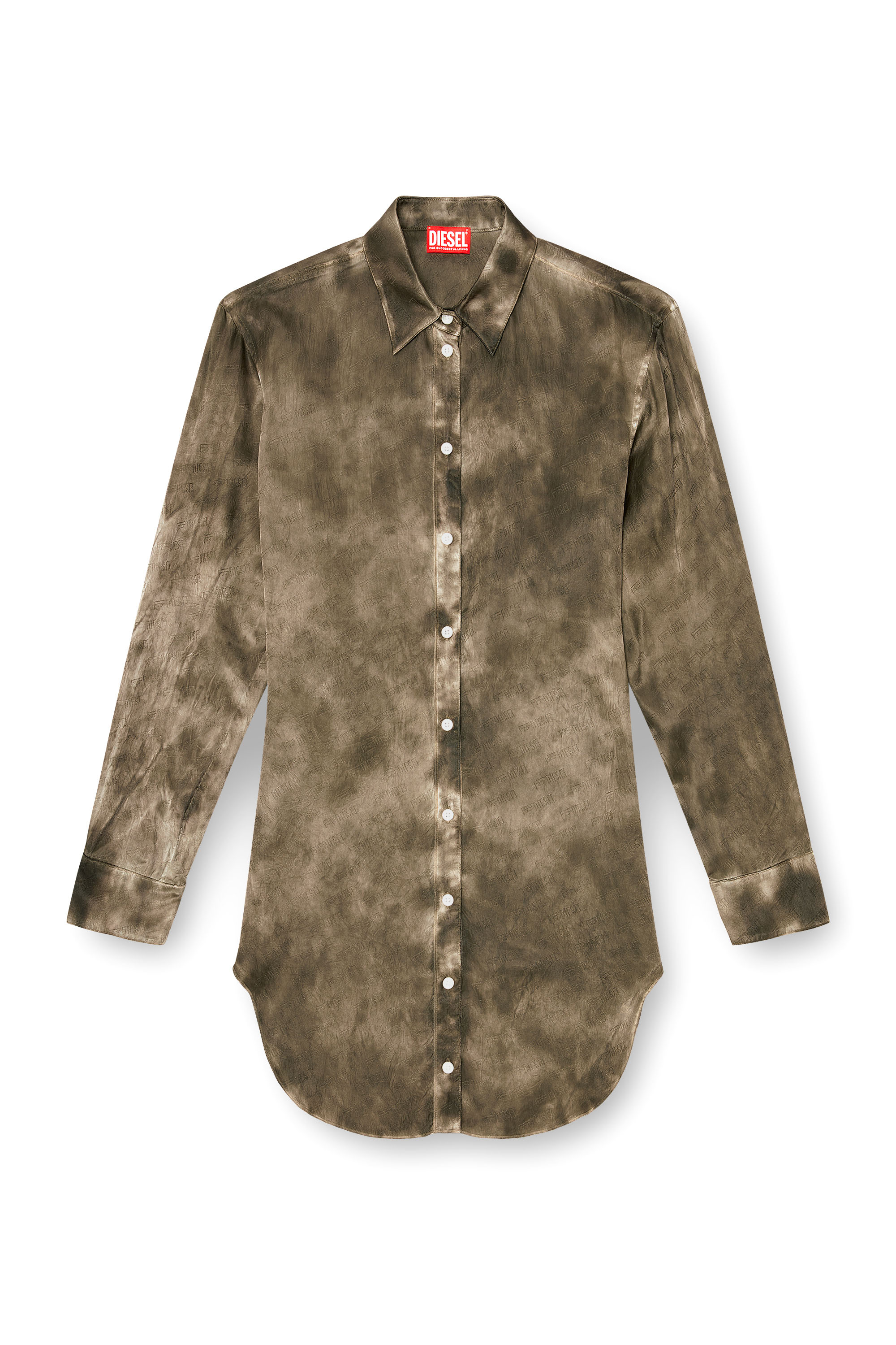 Diesel - C-LAVEL, Chemise longue en satin gaufr&eacute; logo-jacquard Femme in ToBeDefined - 1