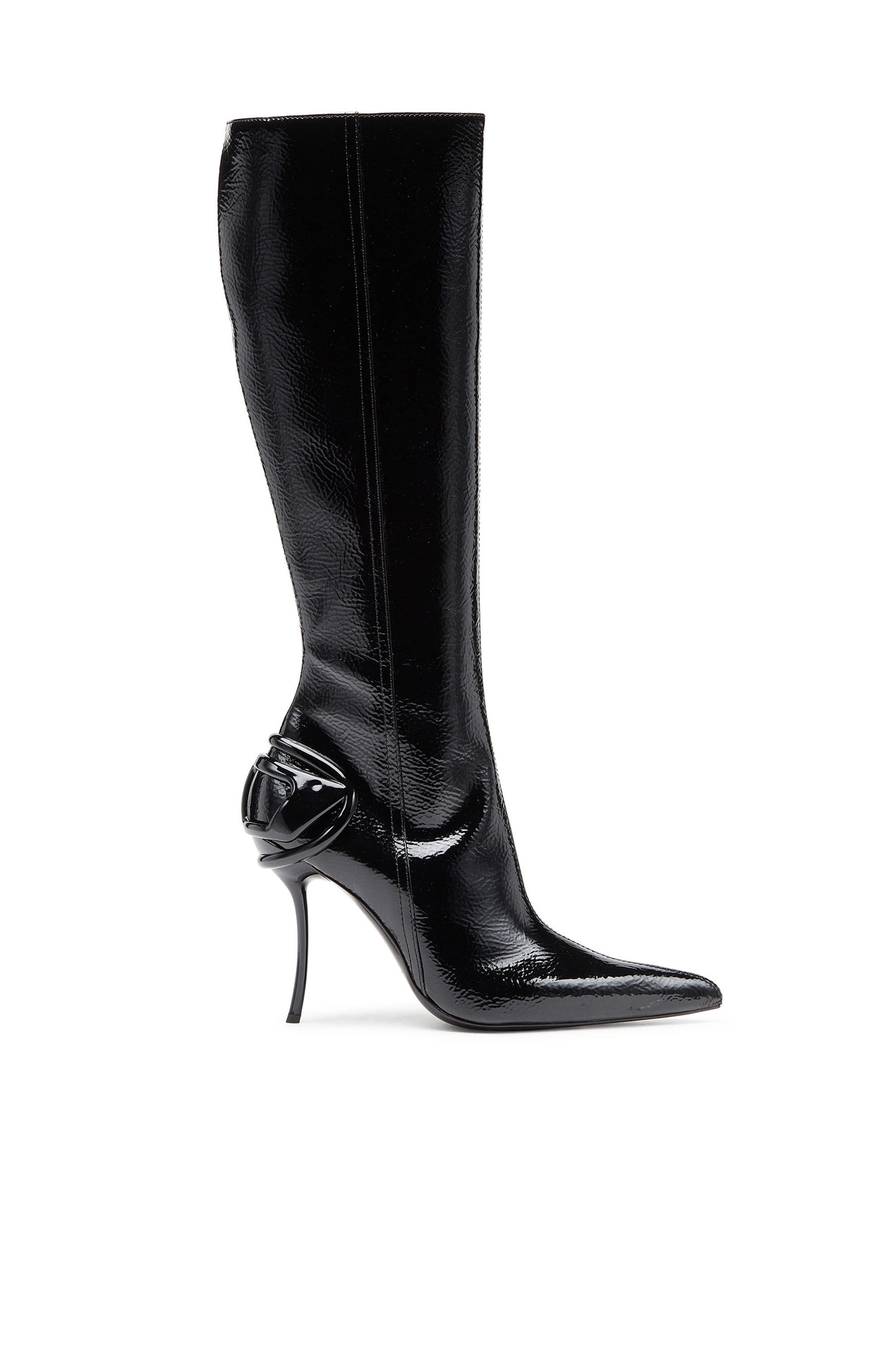 Diesel - D-TEN&HALF HB, D-Ten&Half-Bottes glossy hauteur genou avec talon incurvé Femme in Noir - 1