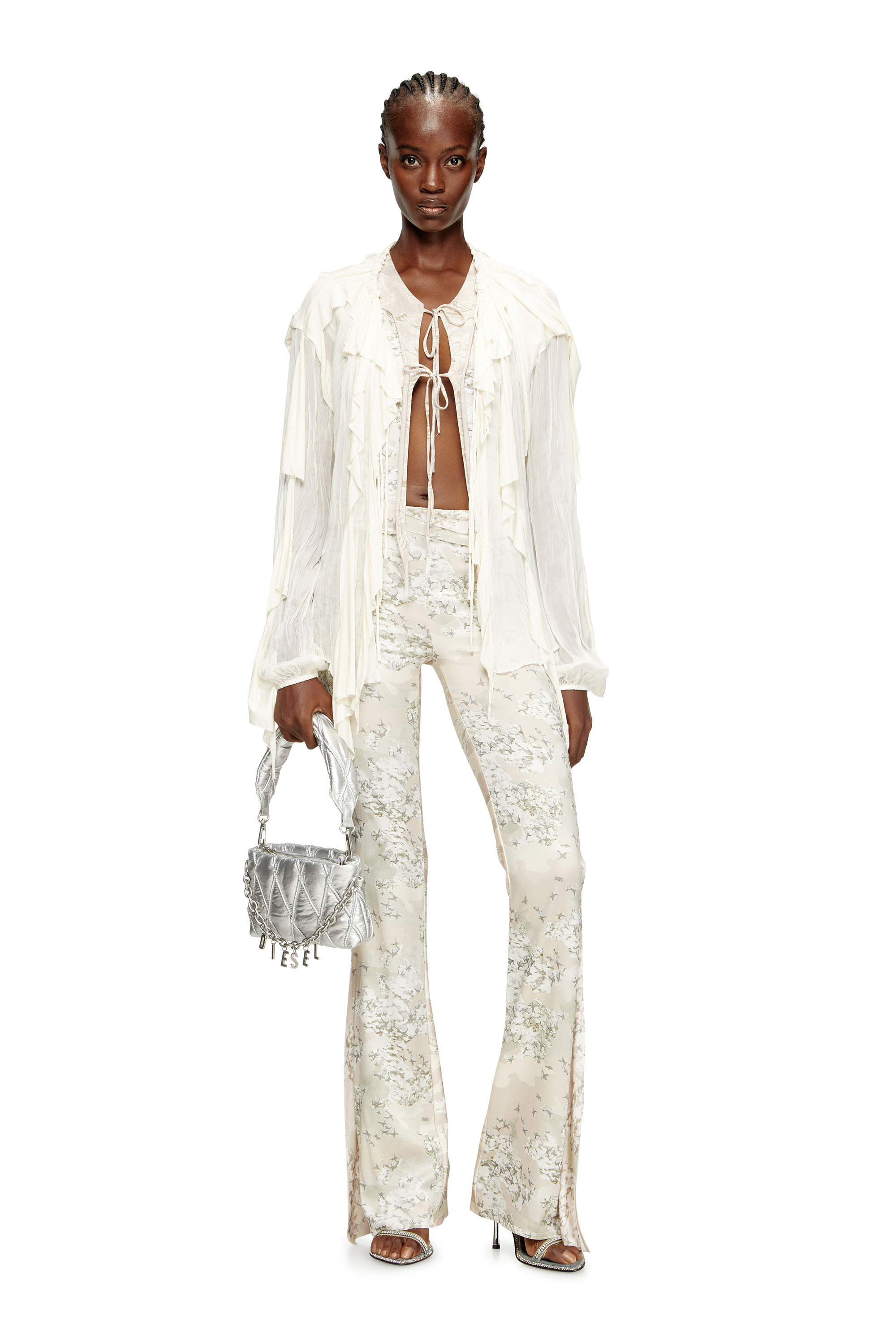 Diesel - C-LASSY, Chemisier à volants en mousseline froissée Femme in Blanc - 2