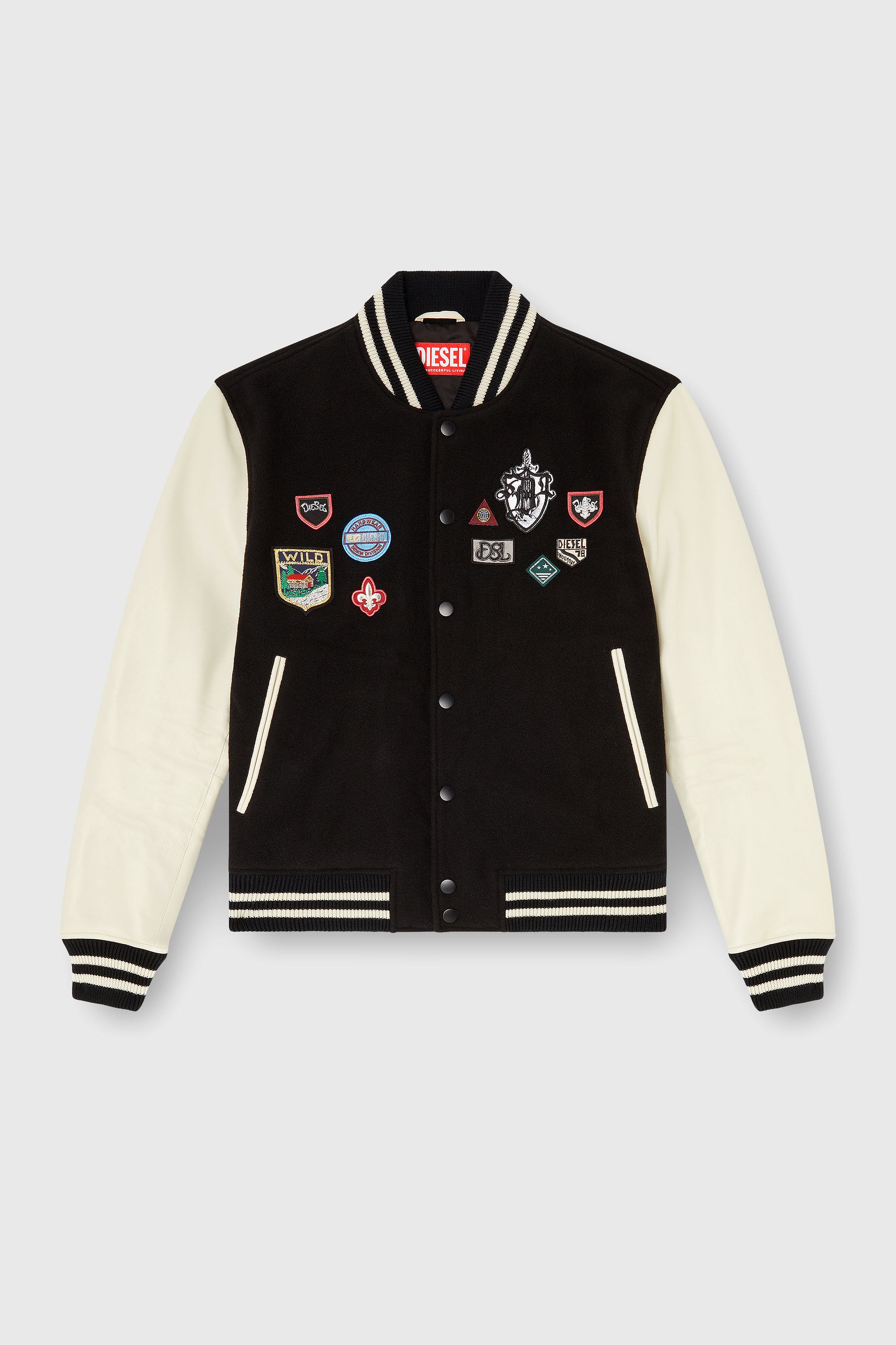 Diesel - L-ARRY-PATCH, Blouson en laine et cuir avec patchs Homme in Polychrome - 2