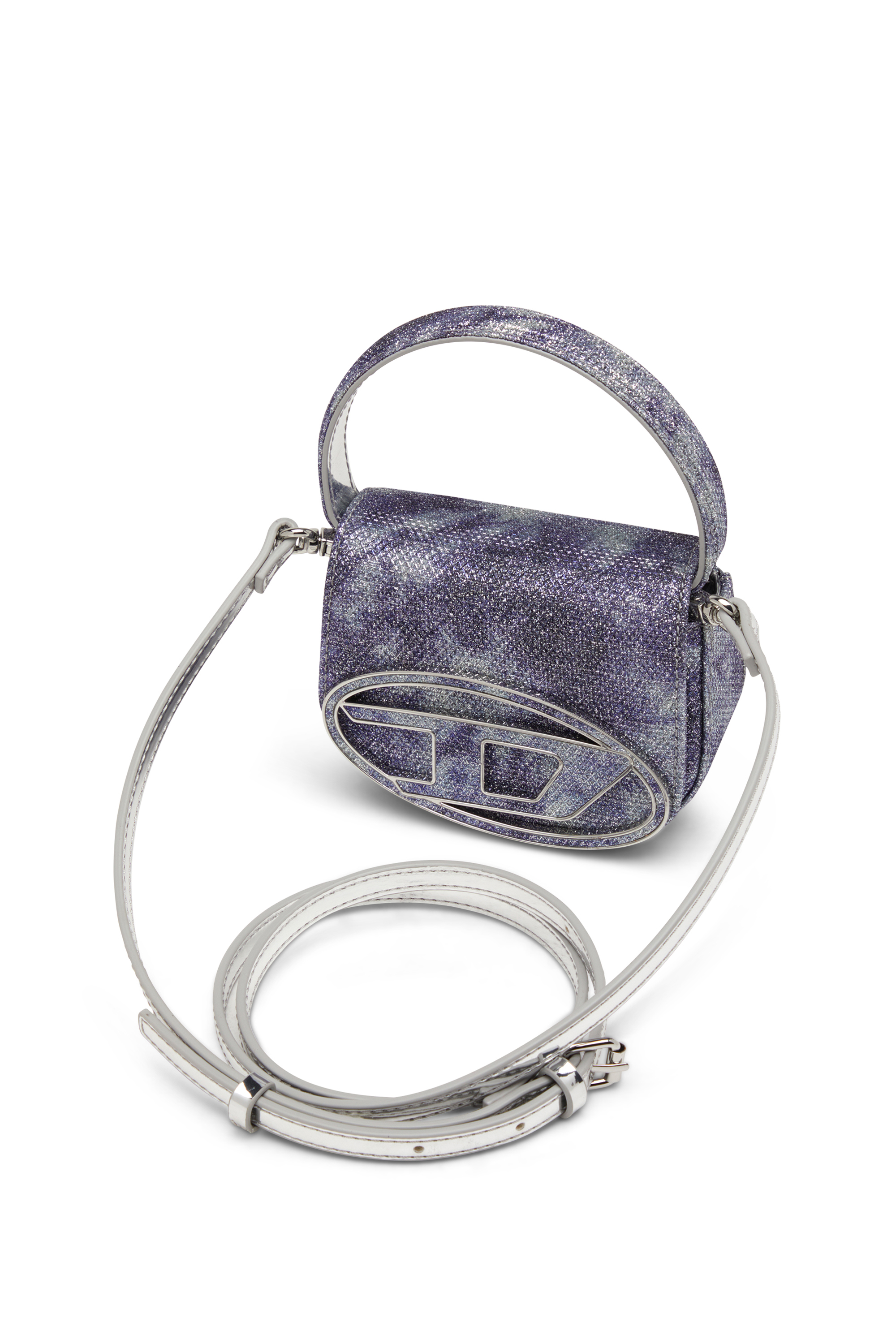 Diesel - 1DR XS, Mini sac emblématique en tissu brillant Femme in Bleu - 5