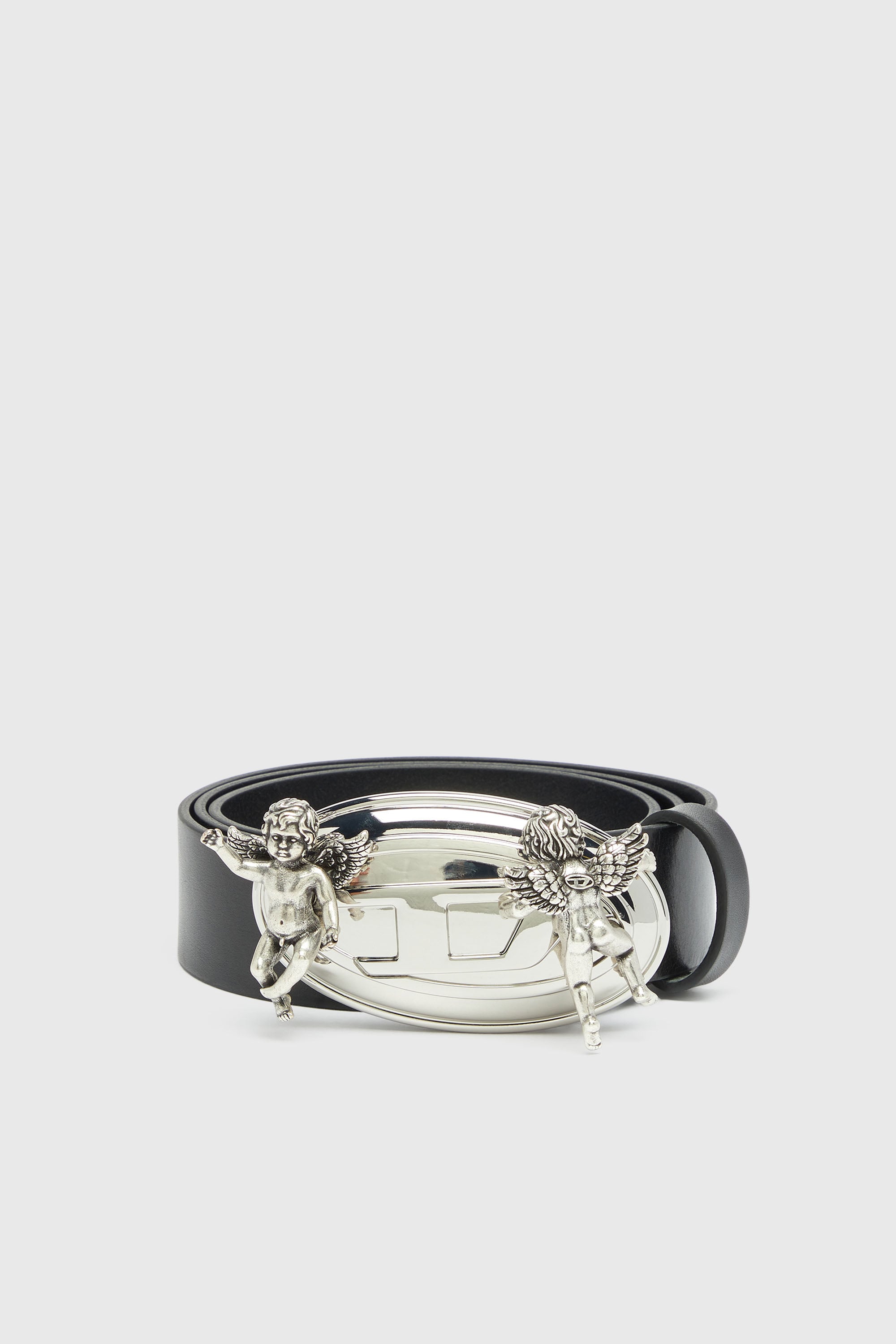 Diesel - B-OVAL ANGELS 35, Ceinture 3,5 cm en cuir  avec boucle Oval D ch&eacute;rubin Femme in Noir - 1
