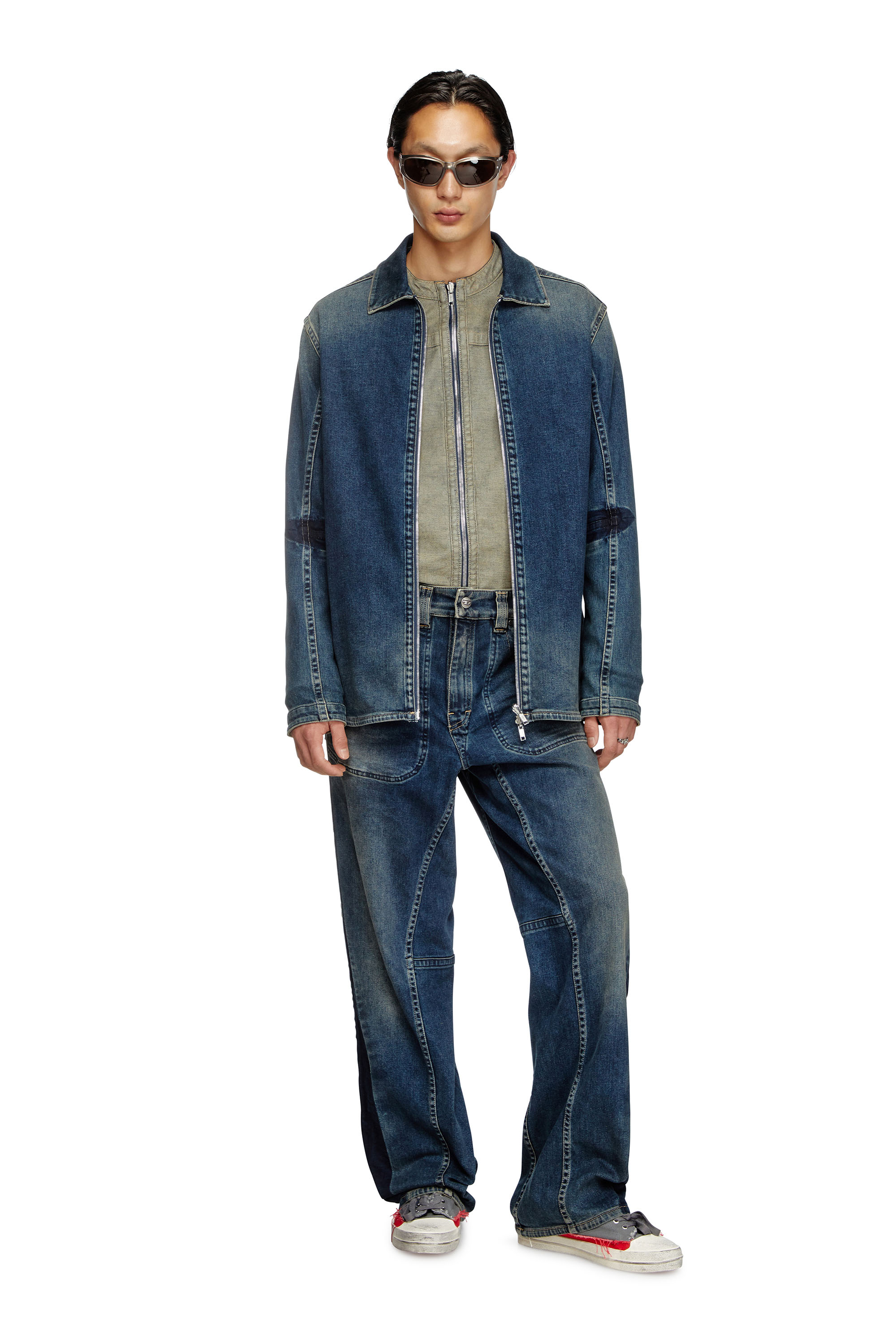 Diesel - D-SIMPLY-RE, Man's Zipped shirt in Rehab denim in Dark Blue - 2