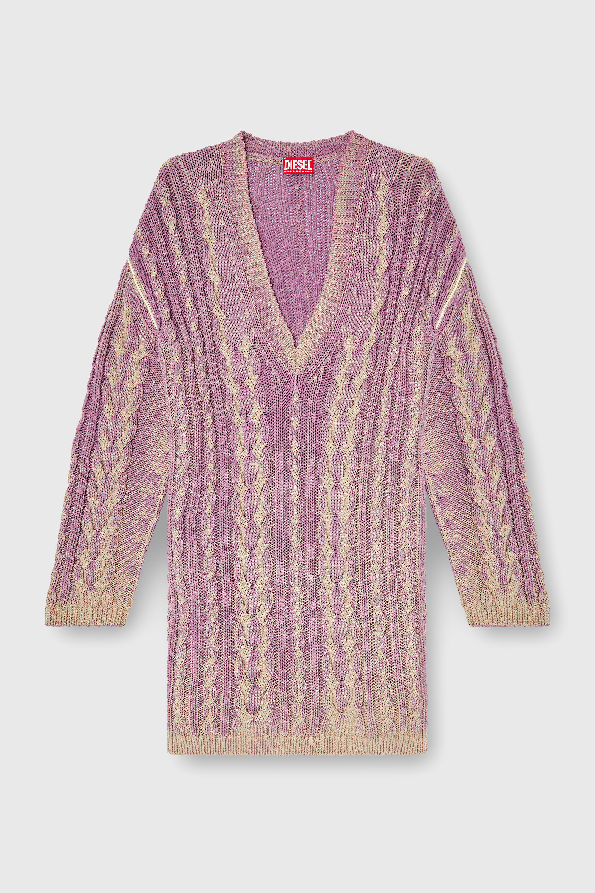 Diesel - M-ELGA, Robe pull courte en maille torsad&eacute;e Femme in Violet - 1