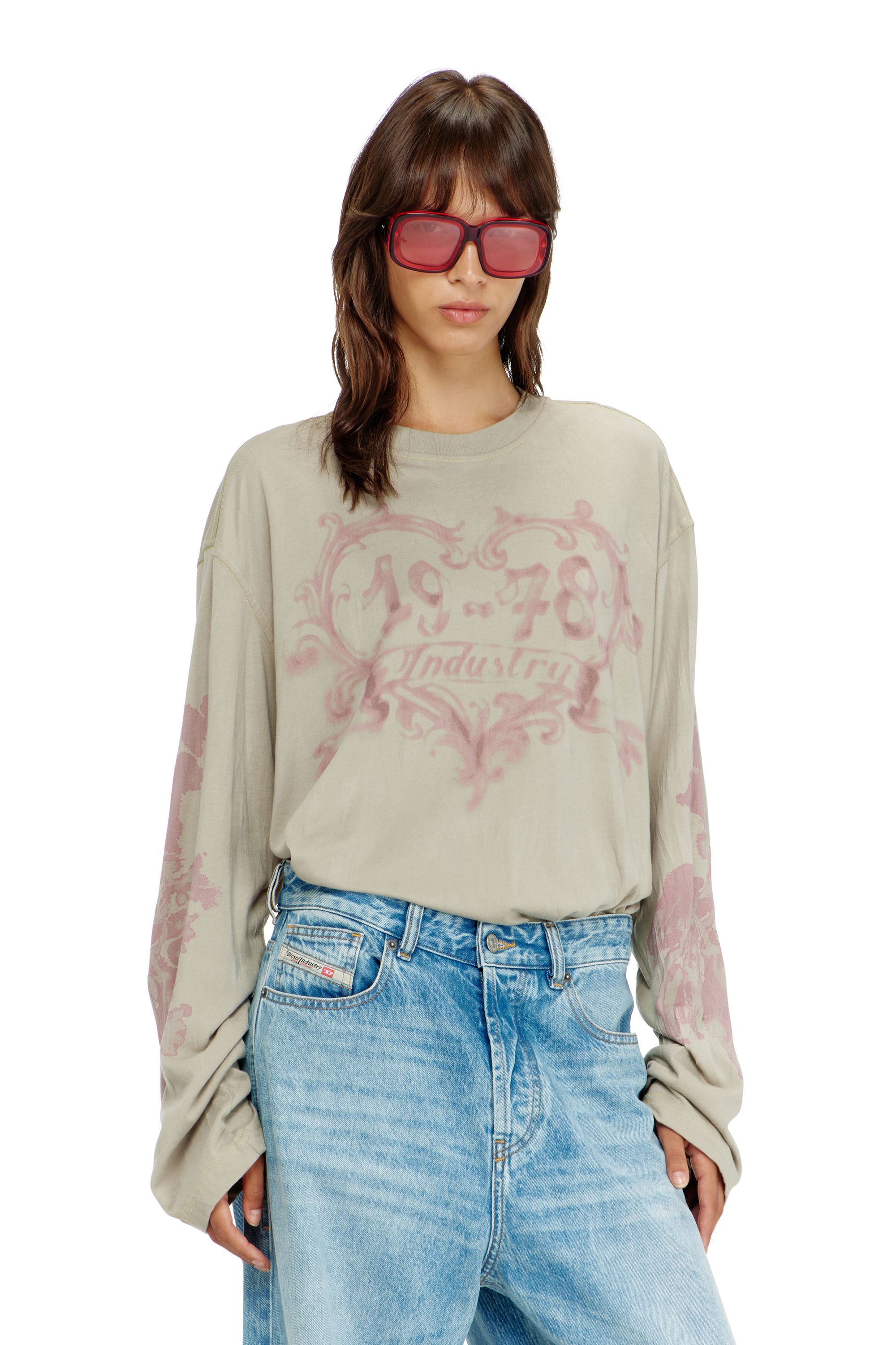 Diesel - T-HILARY-LS-AA1, T-shirt &agrave; manches longues en coton avec imprim&eacute; graphique Femme in Polychrome - 1
