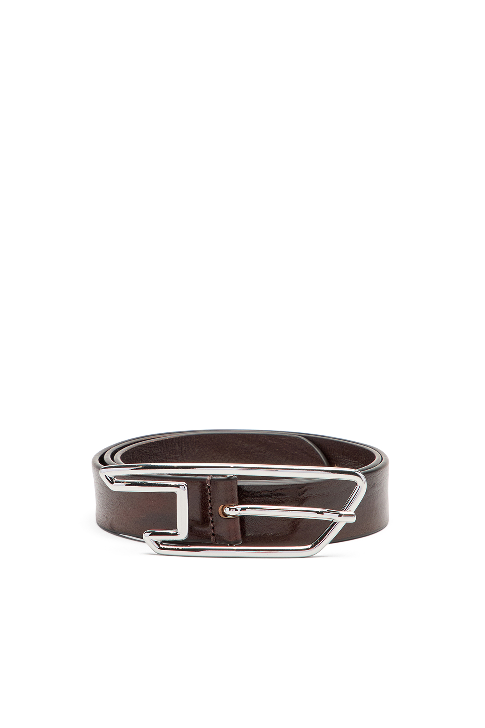 Diesel - B-D LINE 30, Ceinture en cuir cir&eacute; de 3 cm avec boucle D-logo Mixte in Marron - 1