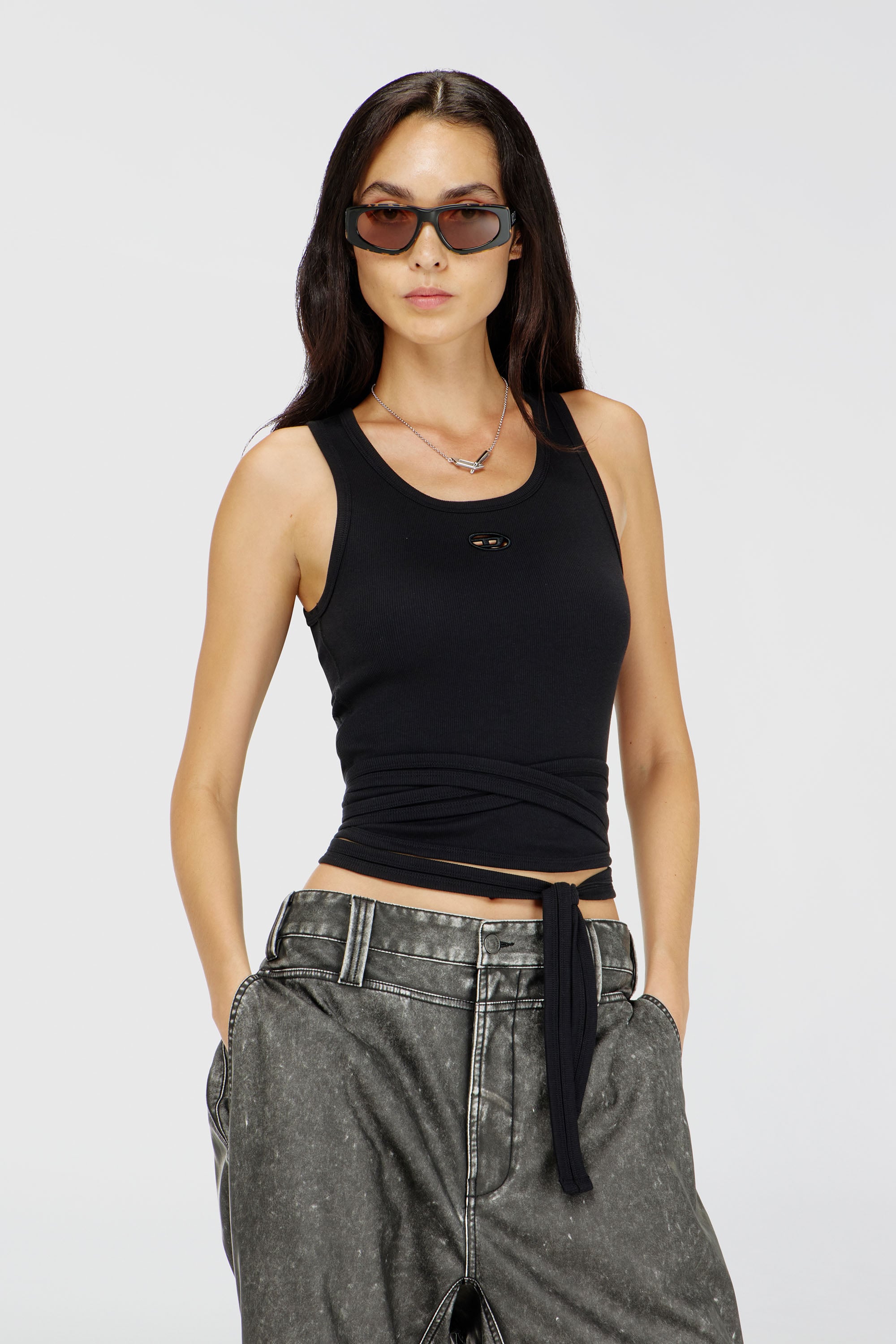 Diesel - T-ANKY-TAIL-S1, Crop top avec lacets enveloppants Femme in Noir - 1