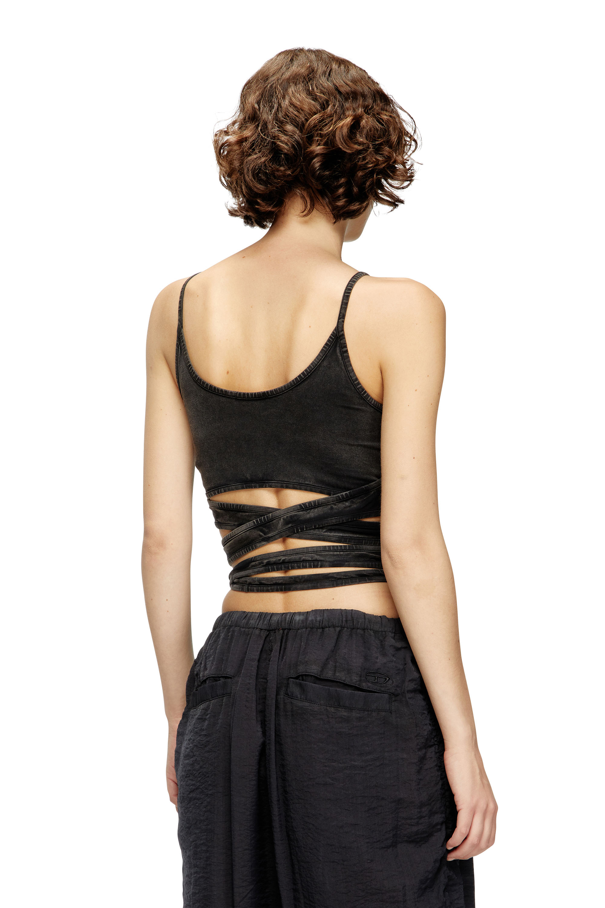 Diesel - T-LEYA-TAIL-R1, Débardeur effet denim avec lanières croisées Femme in Noir - 4