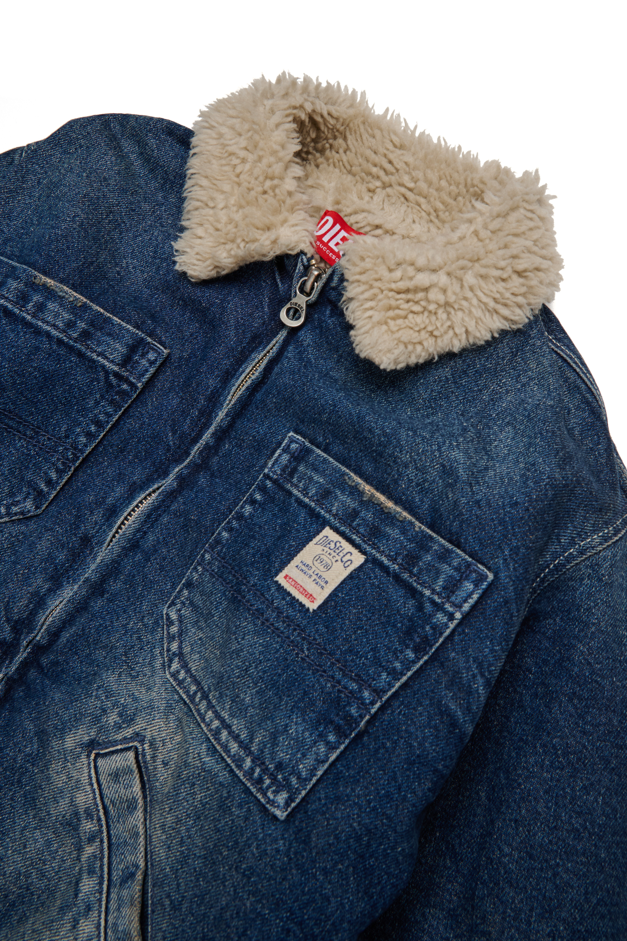 Diesel - JOMOX-FUR, Man's Denim jacket with fur collar in Dark Blue - 3