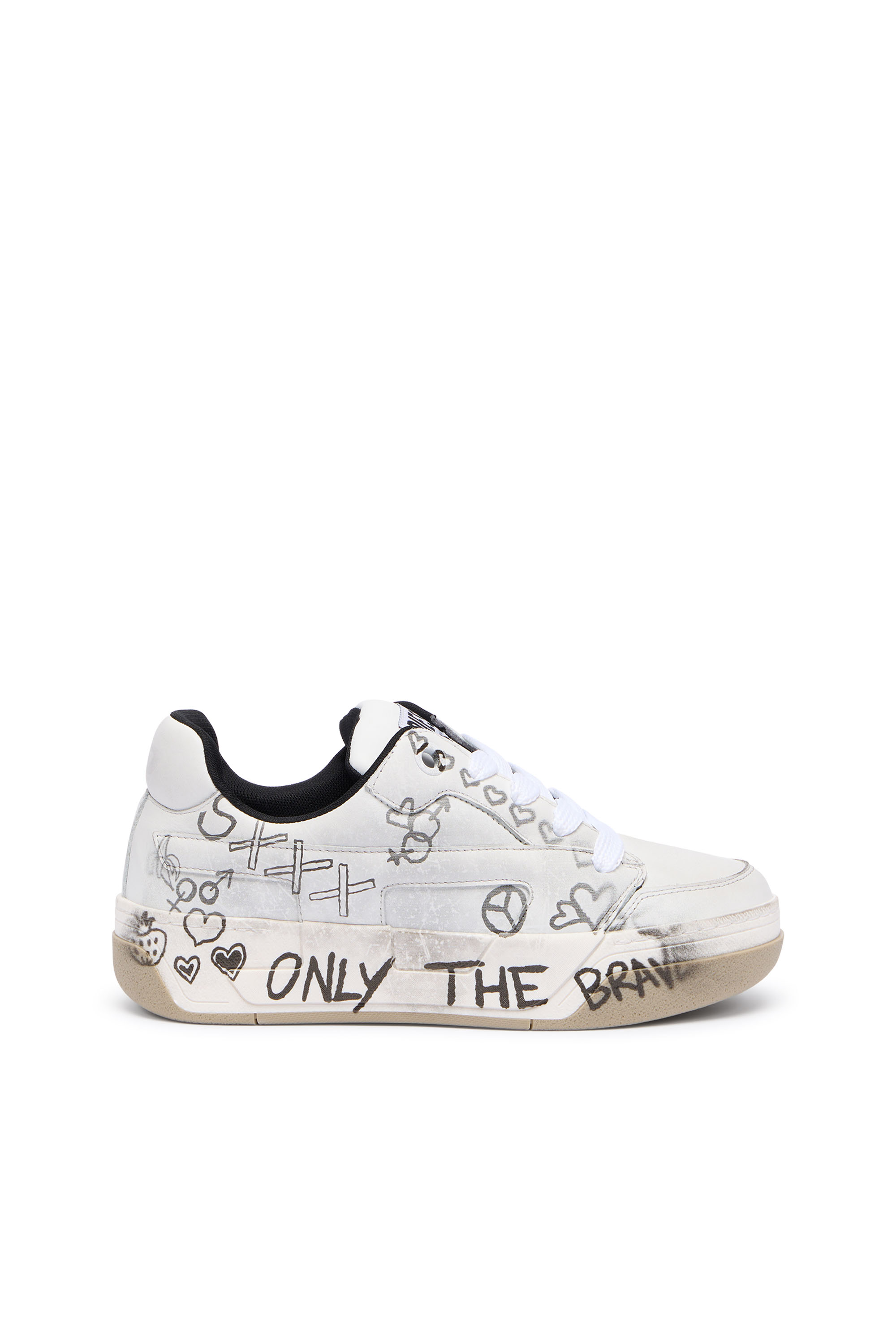 Diesel - S-D-OLLIE LOW, D-Ollie-Baskets en cuir avec imprim&eacute; graffiti Homme in Blanc - 1