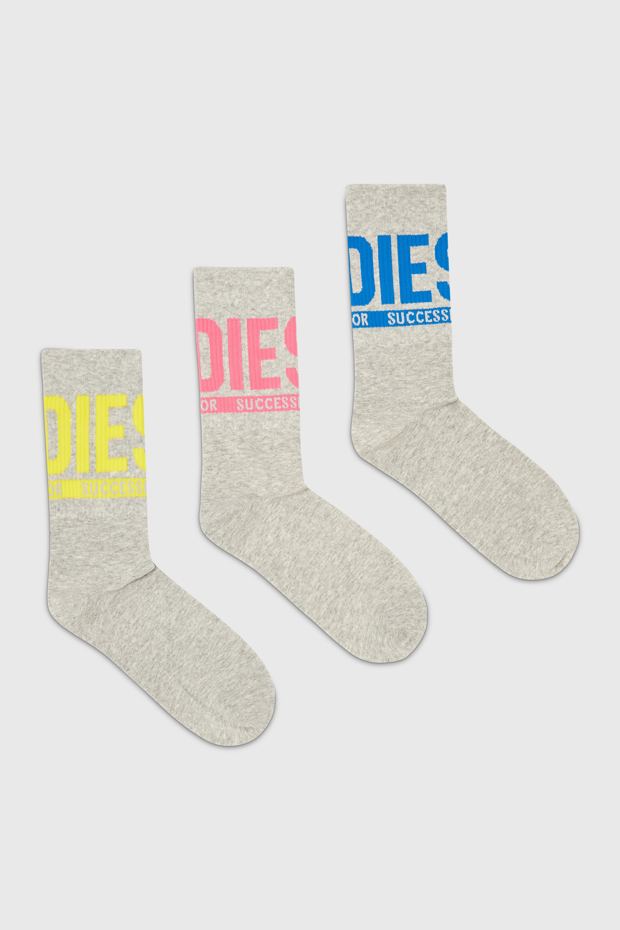 Diesel - SKM-RAY-THREEPACK, Lot de trois paires de chaussettes avec revers &agrave; logo Homme in Gris - 1