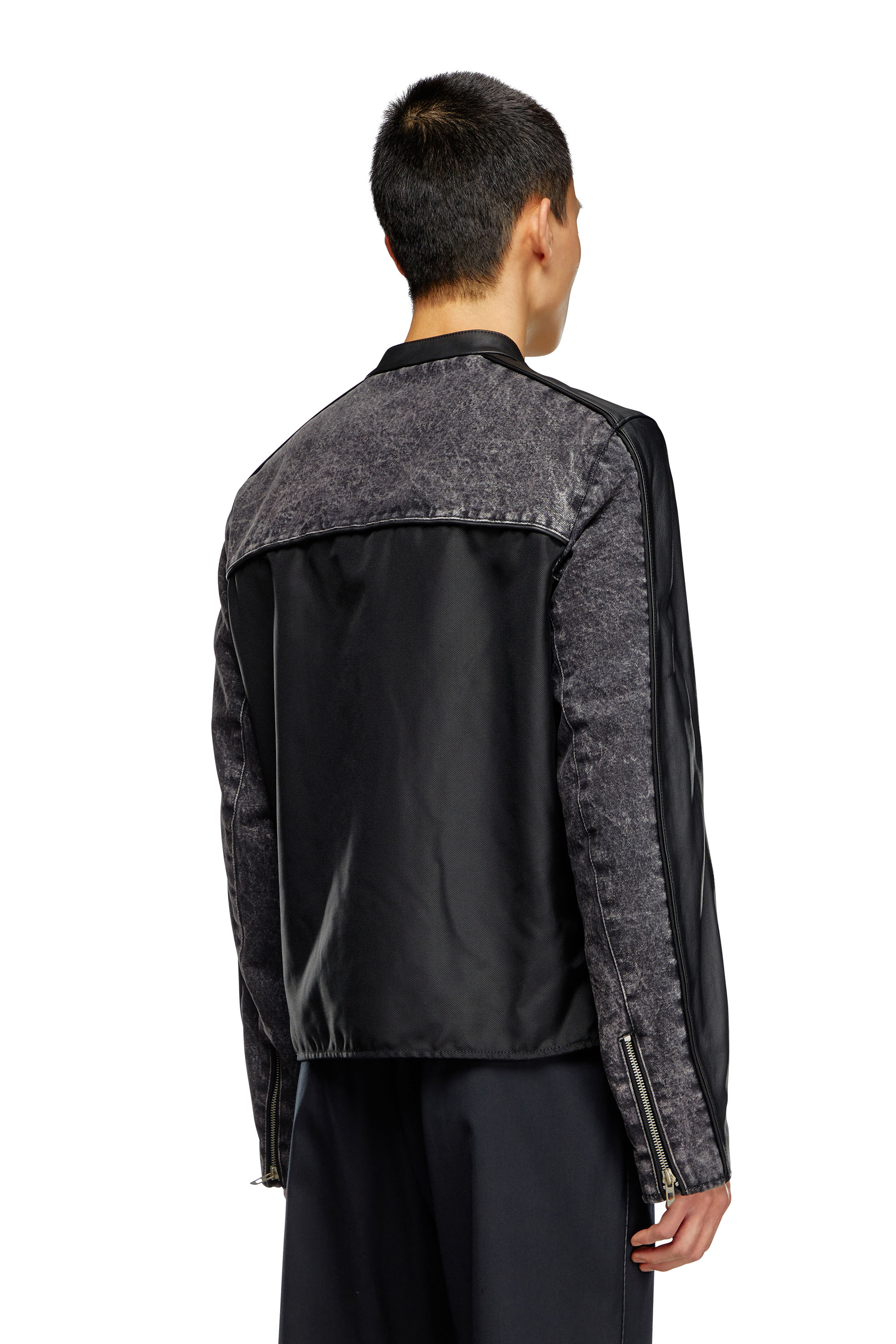 Diesel - L-LEOPOL, Man Denim and shell-panelled leather jacket in Black - Image 4