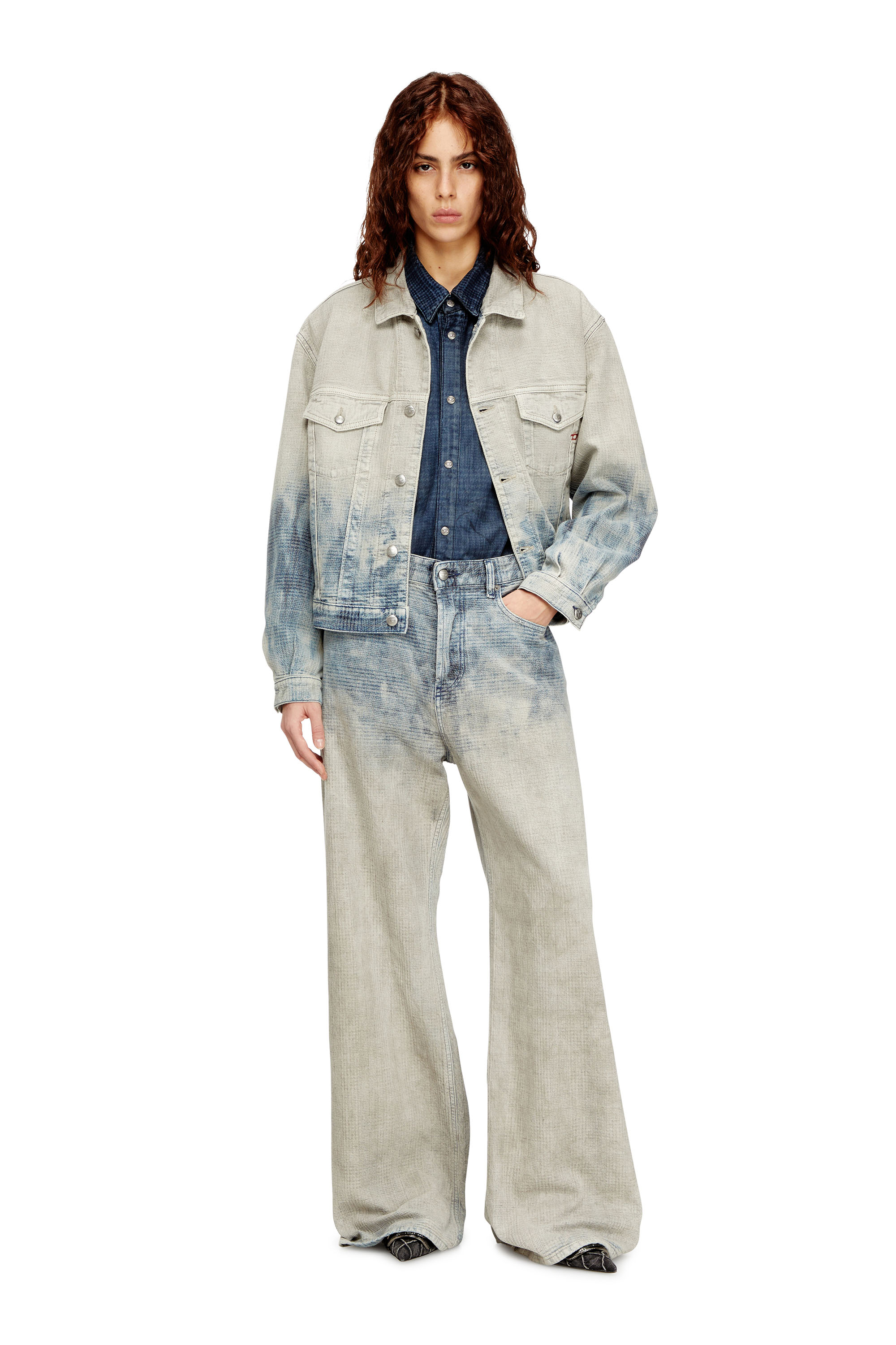 Diesel - D-RANGER, Veste trucker en denim jacquard Prince de Galles Mixte in Polychrome - 4