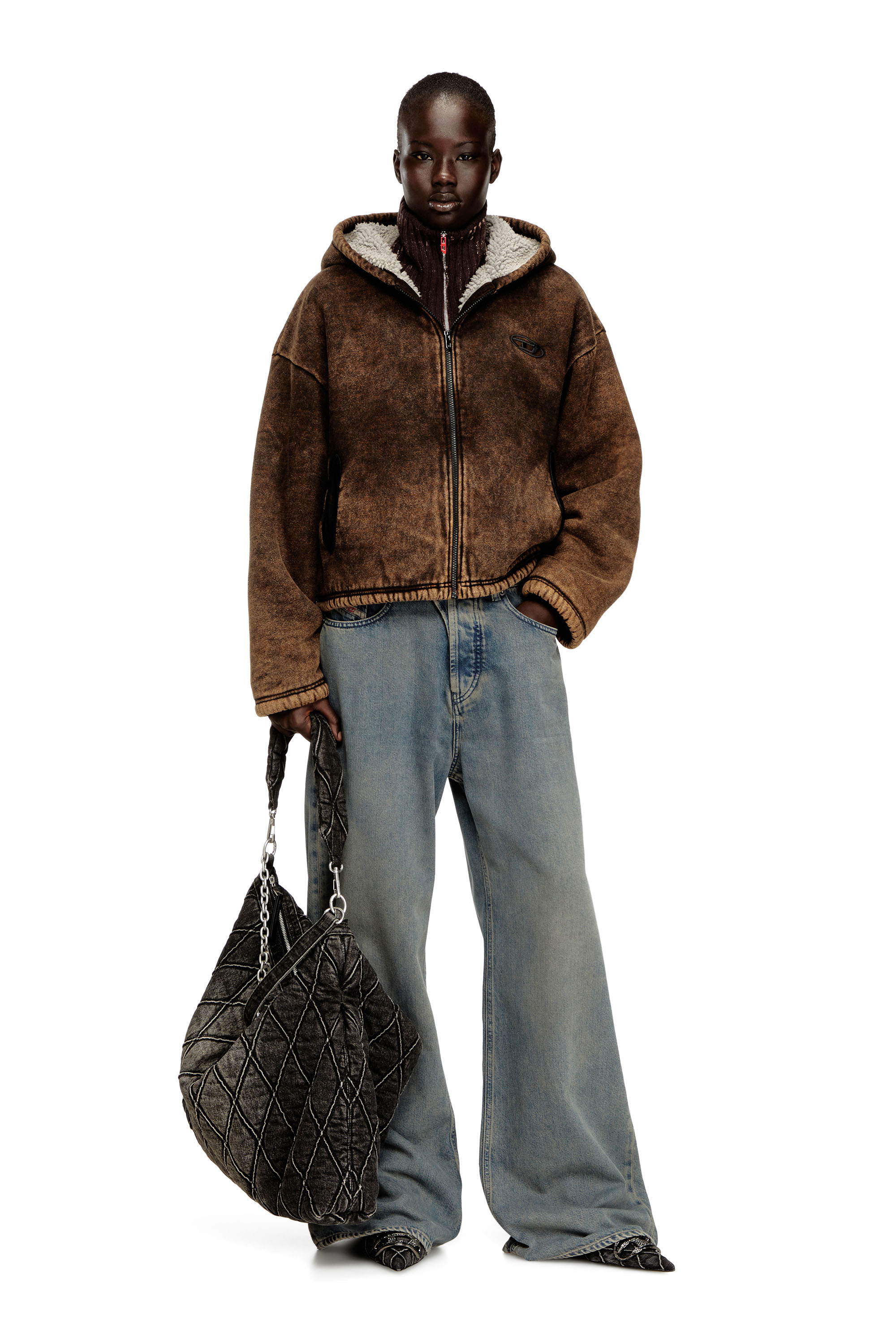 Diesel - F-ELLA, Hoodie zippé délavé à l'acide avec doublure en peluche. Femme in ToBeDefined - 2