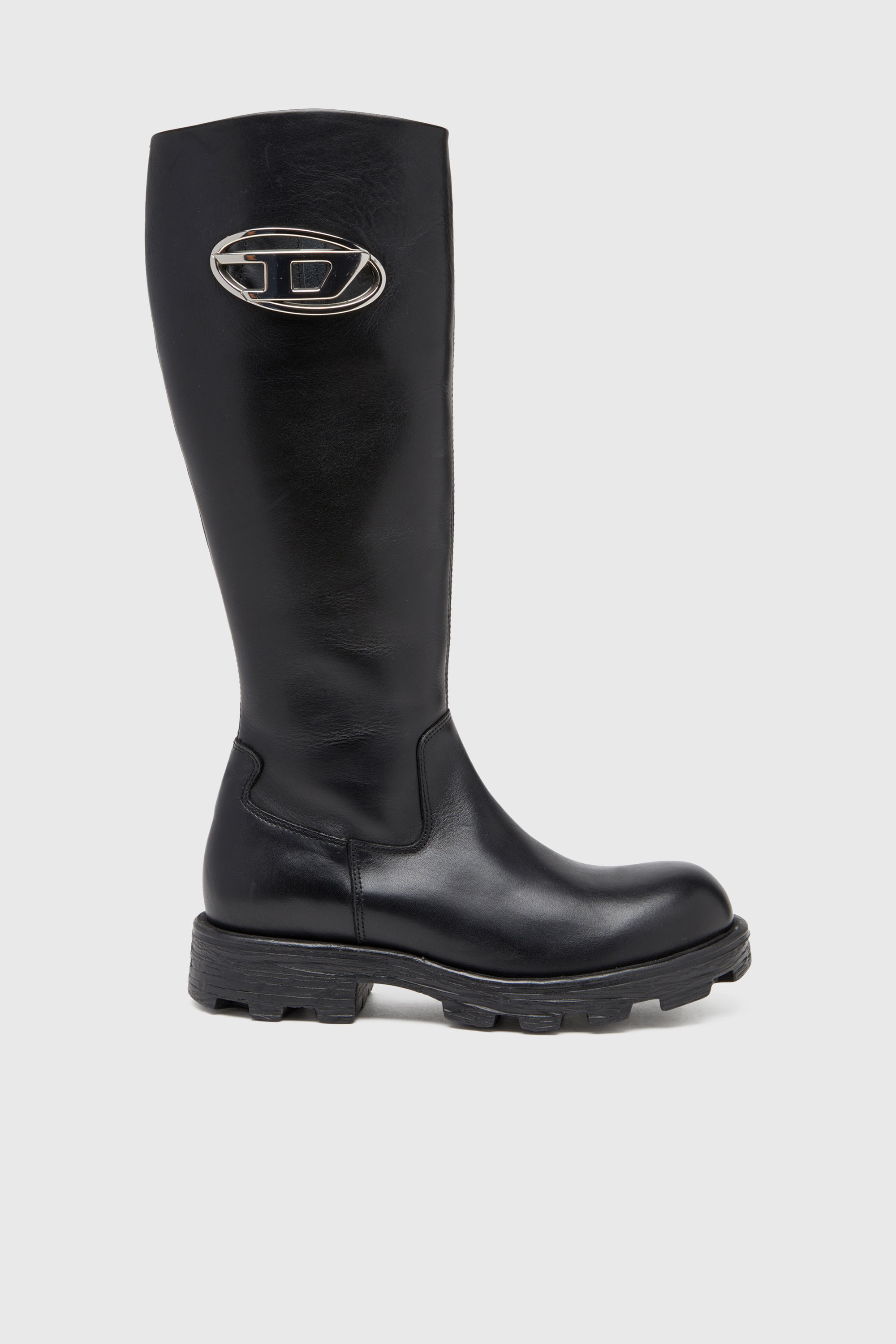 Diesel - D-HAMMER HB D W, D-Hammer-Bottes hauteur genou en cuir Femme in Noir - 1