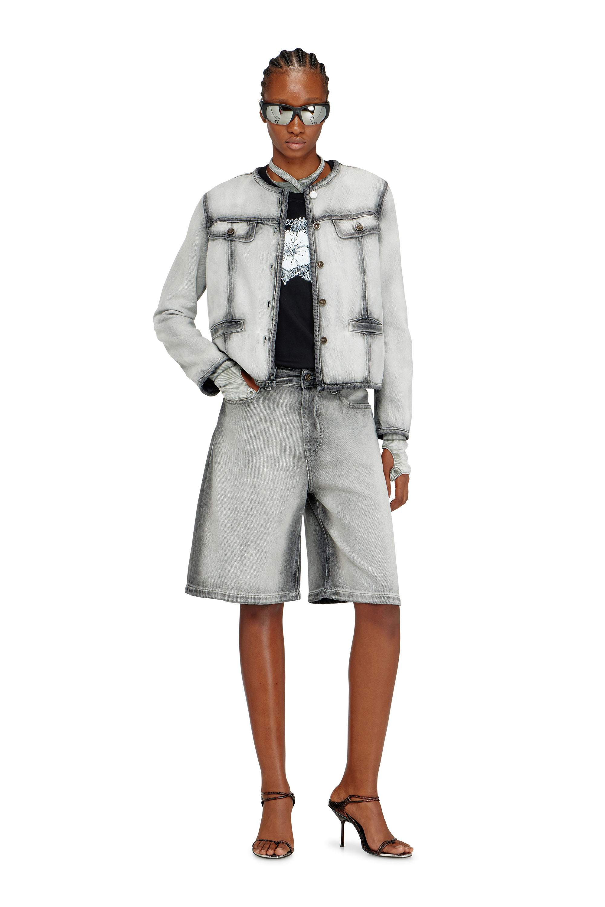 Diesel - DE-GRAFY-FSI, Veste en denim skeleton doux Femme in Gris - 2