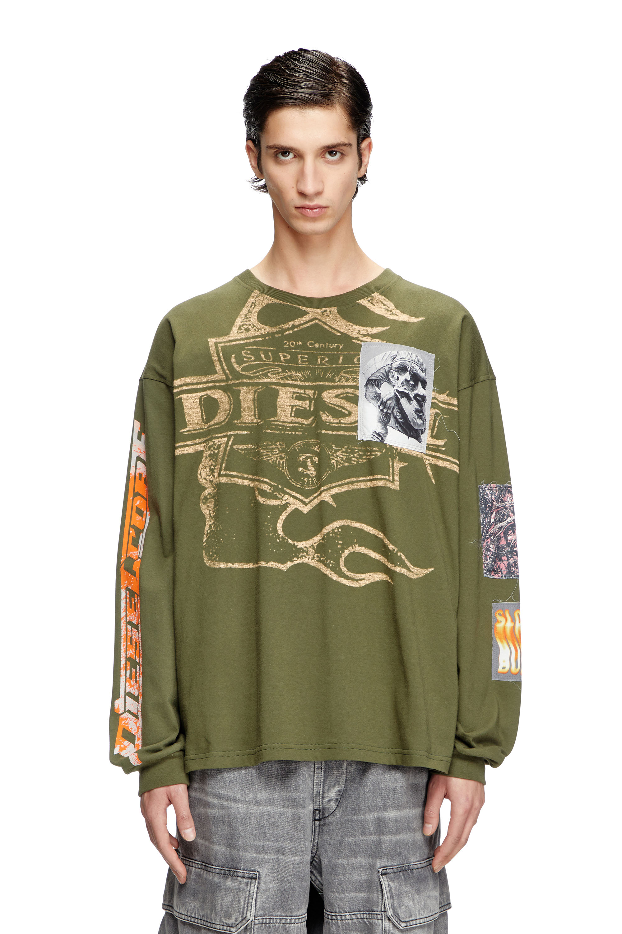 Diesel - T-BOXT-LS-SLITS-R5, Man's Long-sleeve T-shirt with graphic patches in null - 1