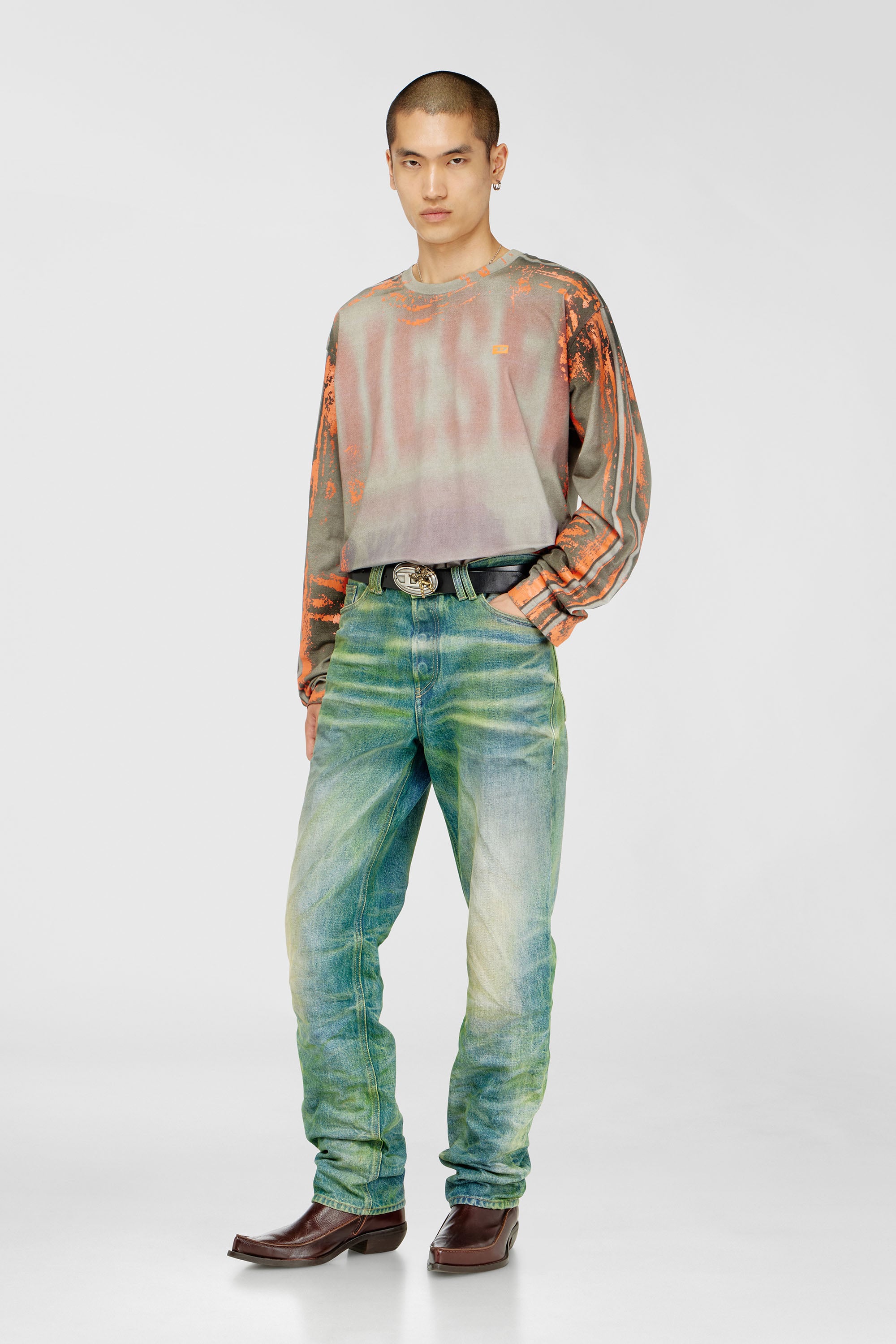 Diesel - T-FILMY, T-shirt &agrave; manches longues en jersey effet craquel&eacute; Homme in Polychrome - 1