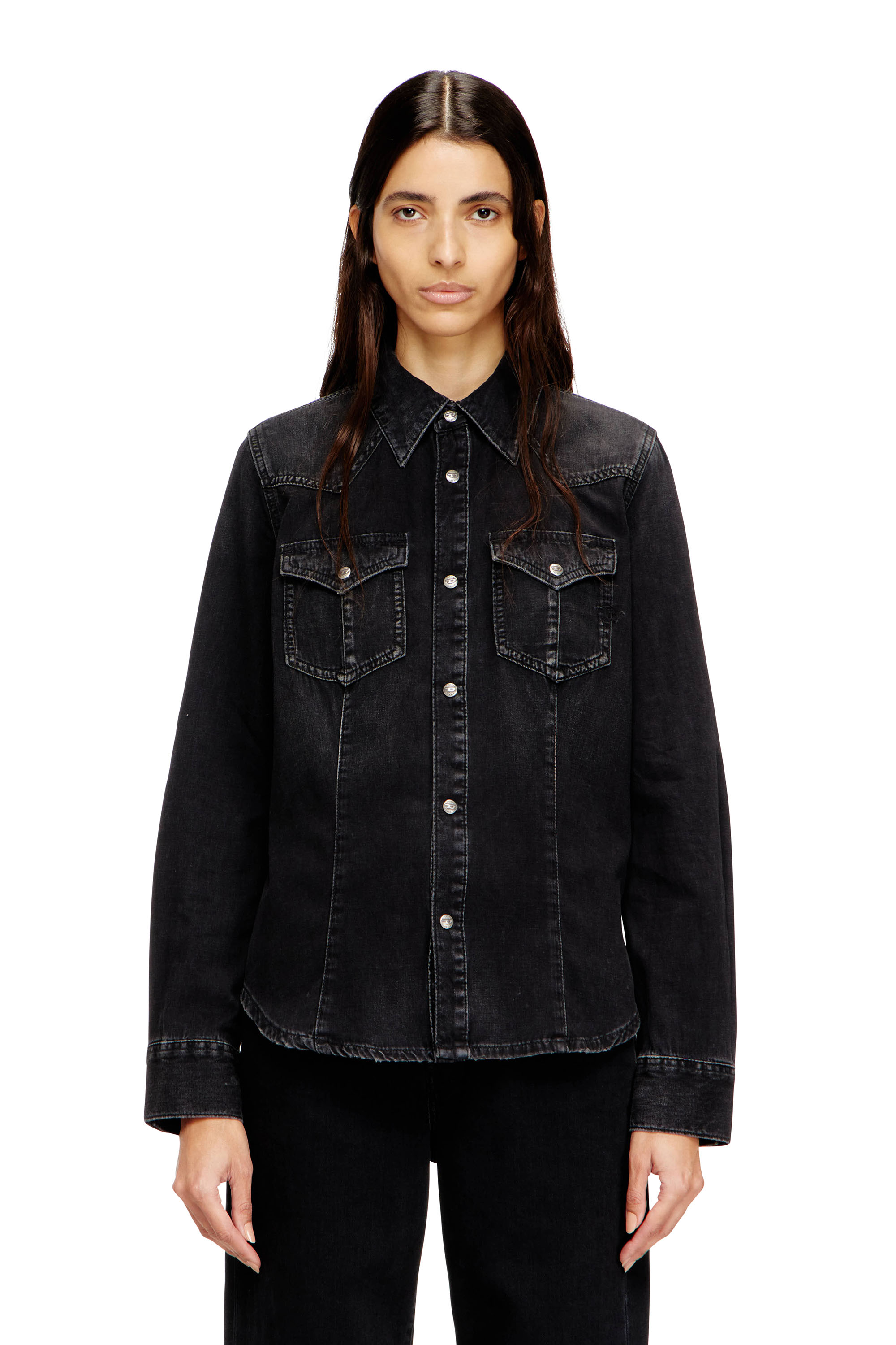 Diesel - DE-WAVES, Western shirt in treated denim Femme in ToBeDefined - 1