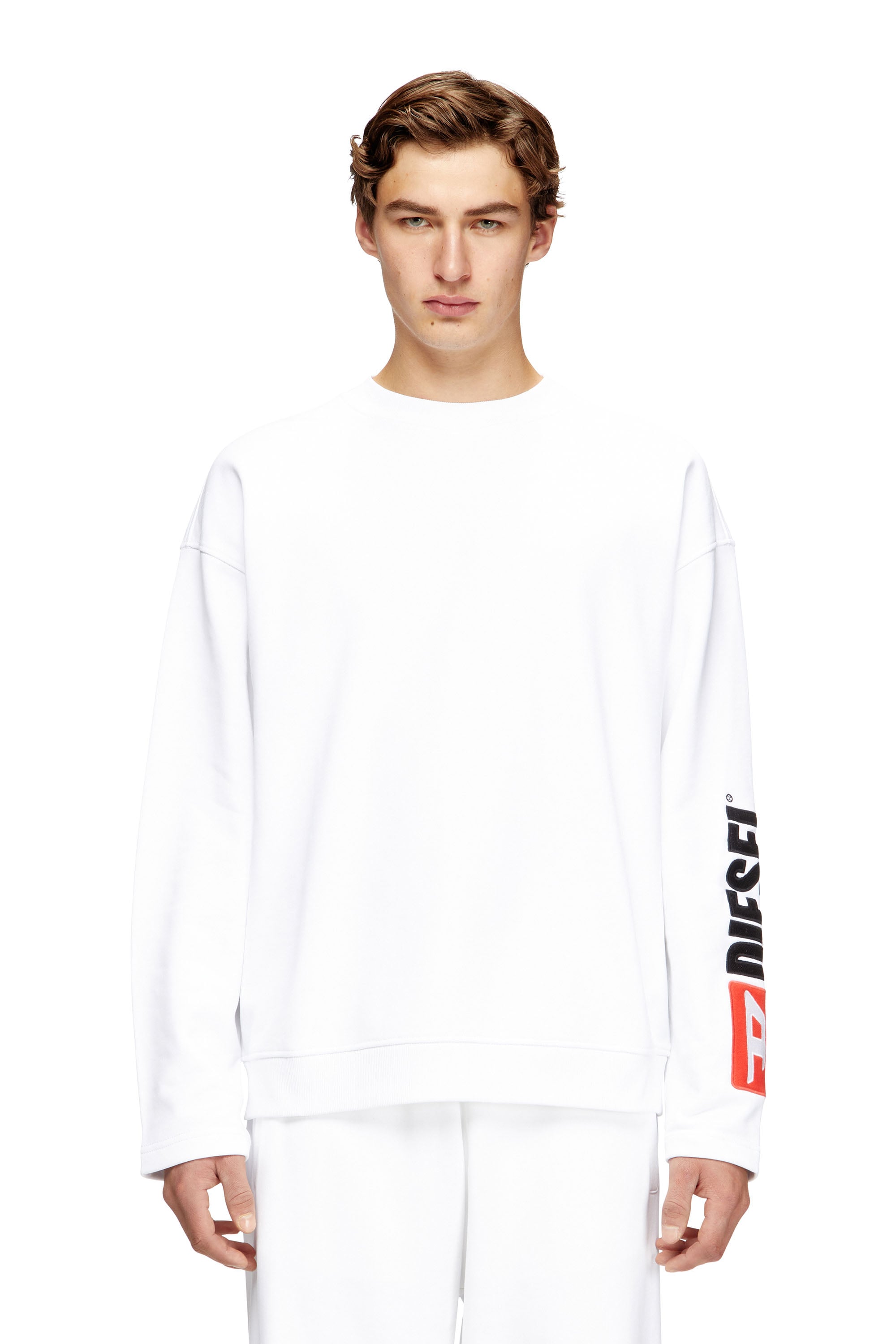 Diesel - S-BOXT-NC-DIV, Man's Crewneck sweatshirt with logo patch embroidery in White - 1