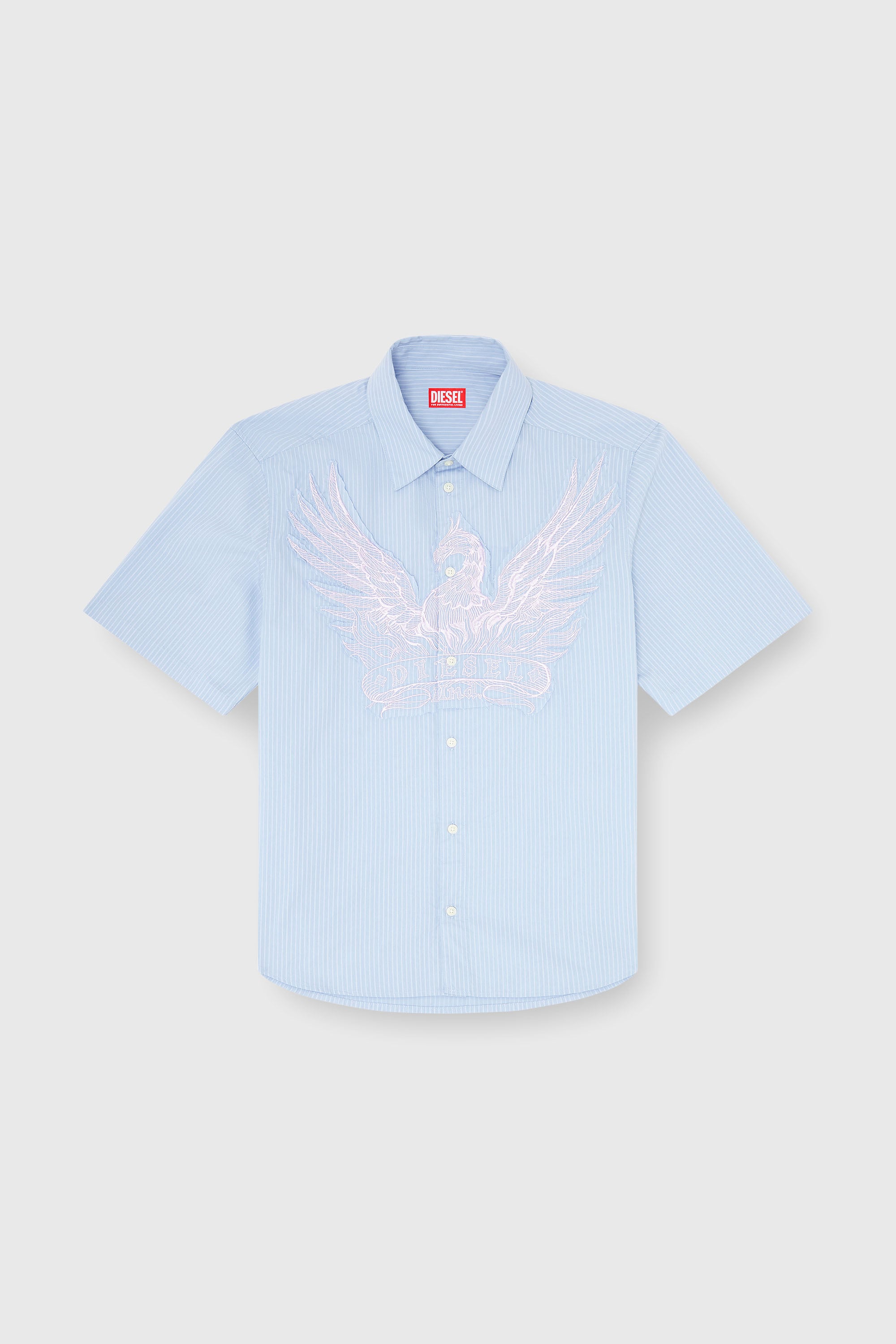 Diesel - S-SIMPLY-SS-AGCZ, Chemise en popeline ray&eacute;e avec patch brod&eacute; Homme in Bleu - 2