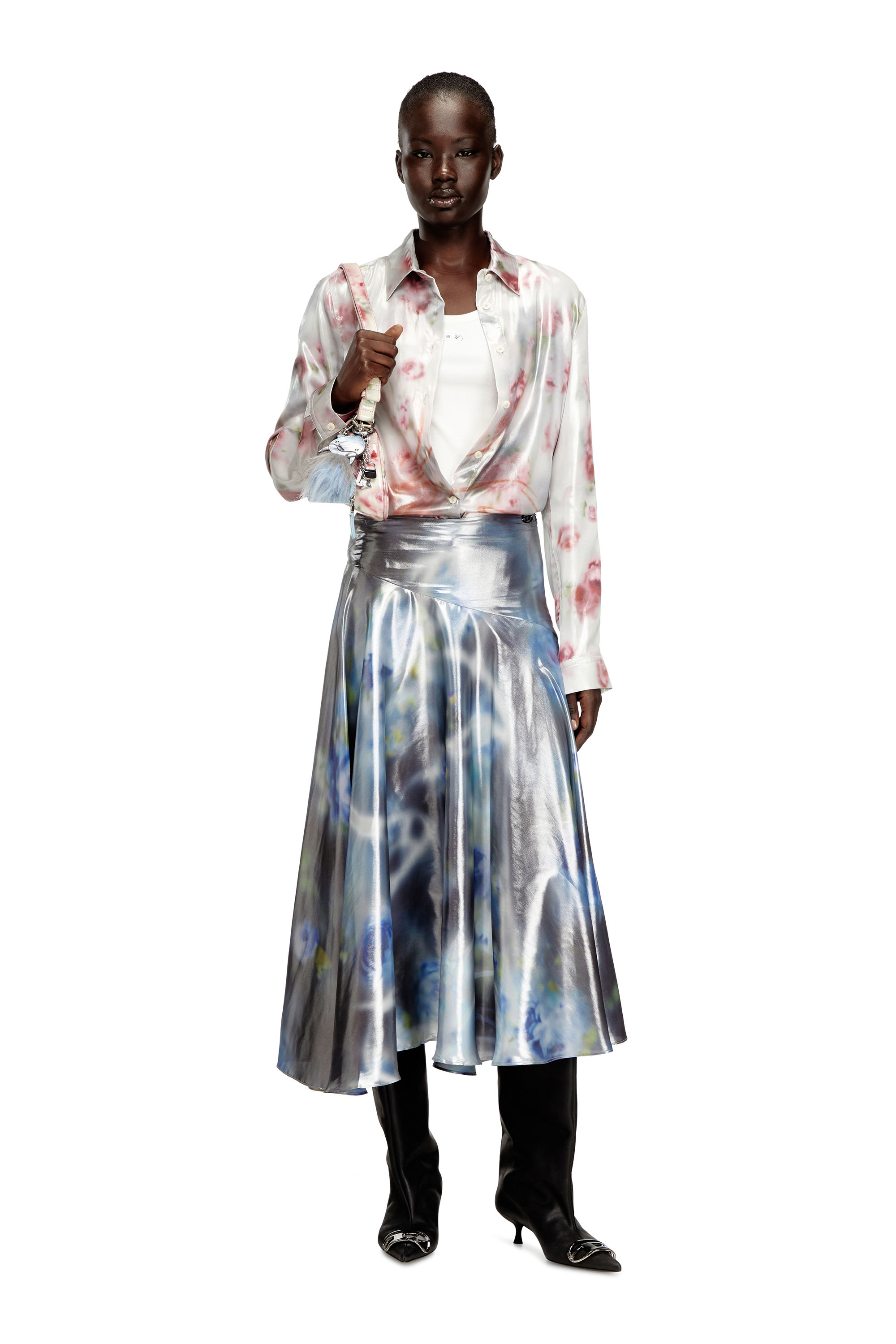 Diesel - C-RONOR-S2, Chemise métallique avec imprimé de roses floues Femme in Polychrome - 2