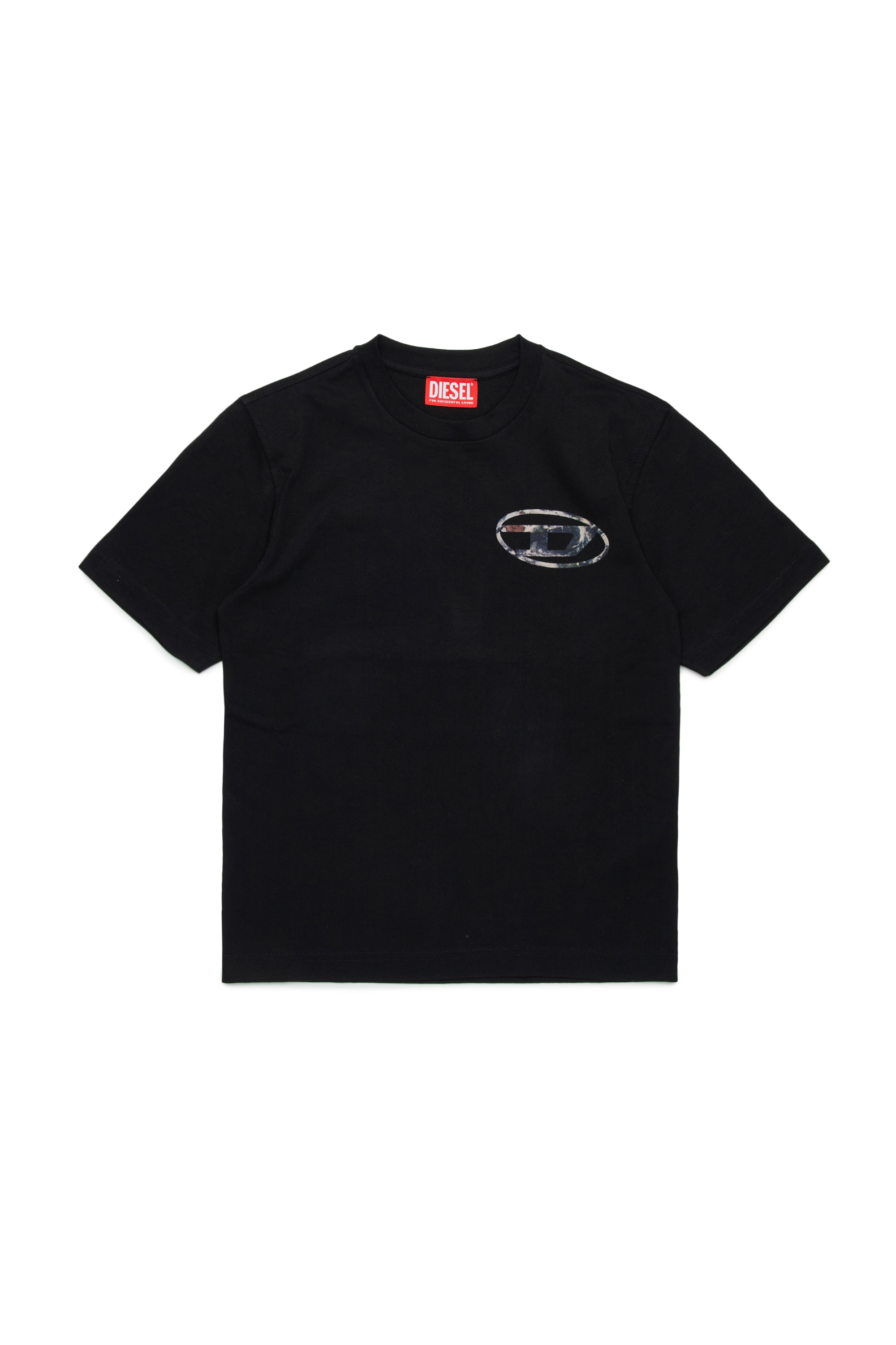 Diesel - TWASHL6 OVER, Homme T-shirt avec logo Oval D effet marbré in Noir - Image 1