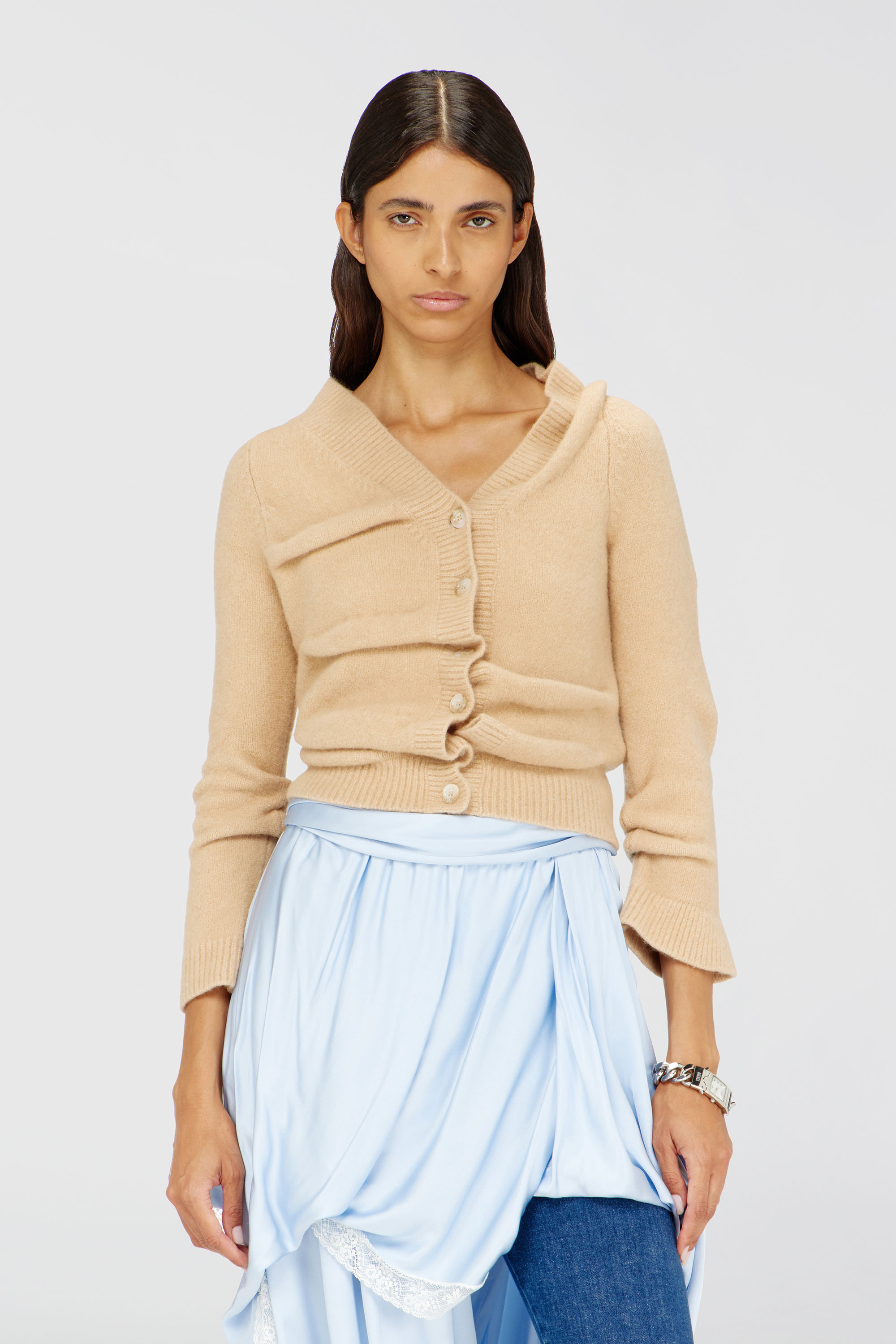 Diesel - M-AVA, Cardigan court en maille foul&eacute;e &agrave; texture froiss&eacute;e Femme in Beige - 1