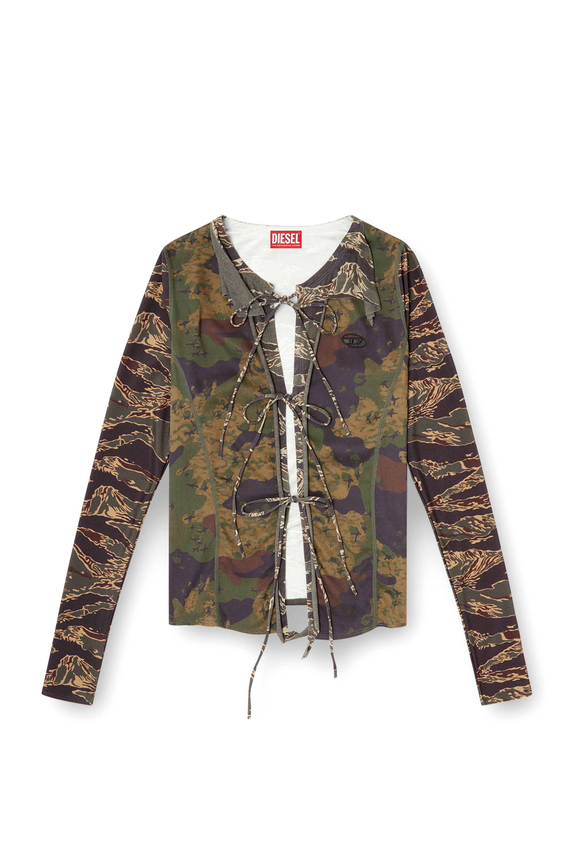 Diesel - T-AFRY, Cardigan à nouer avec imprimés camouflage mélangés Femme in Vert - 3