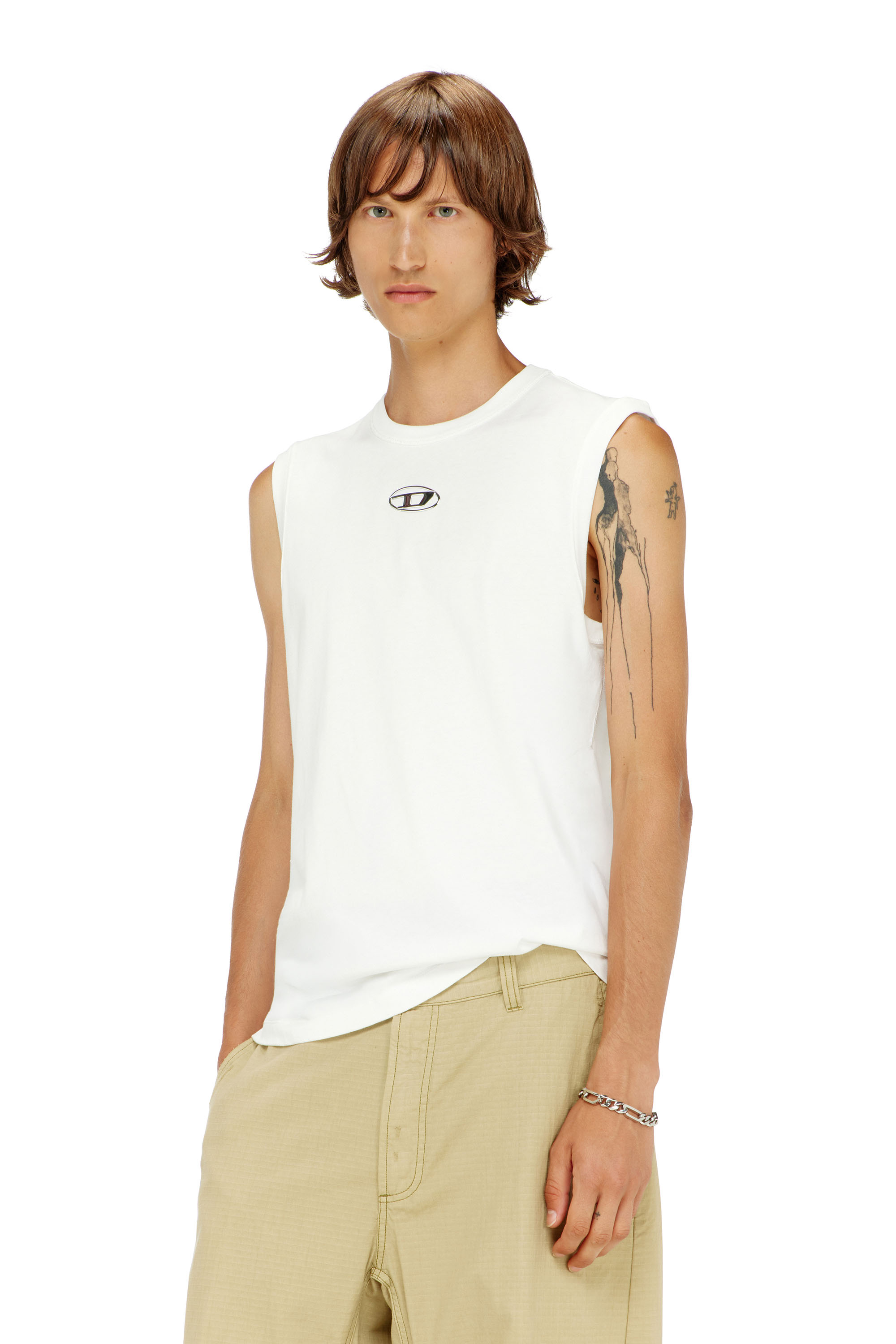 Diesel - T-BISCO-IOD, D&eacute;bardeur en coton avec un Oval D m&eacute;tallis&eacute; Homme in Blanc - 3