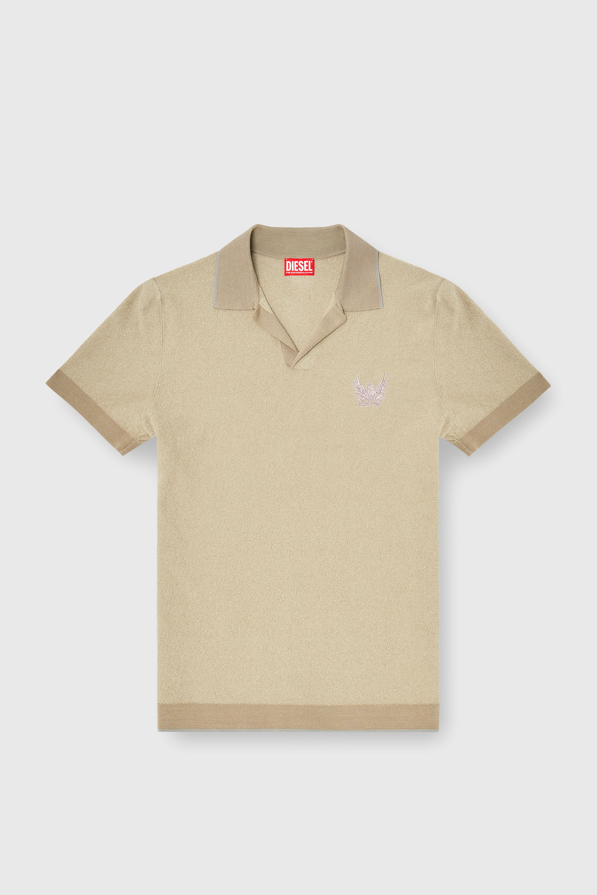 Diesel - K-RAILES, Polo en maille boucl&eacute; avec logo Phoenix Homme in Beige - 2