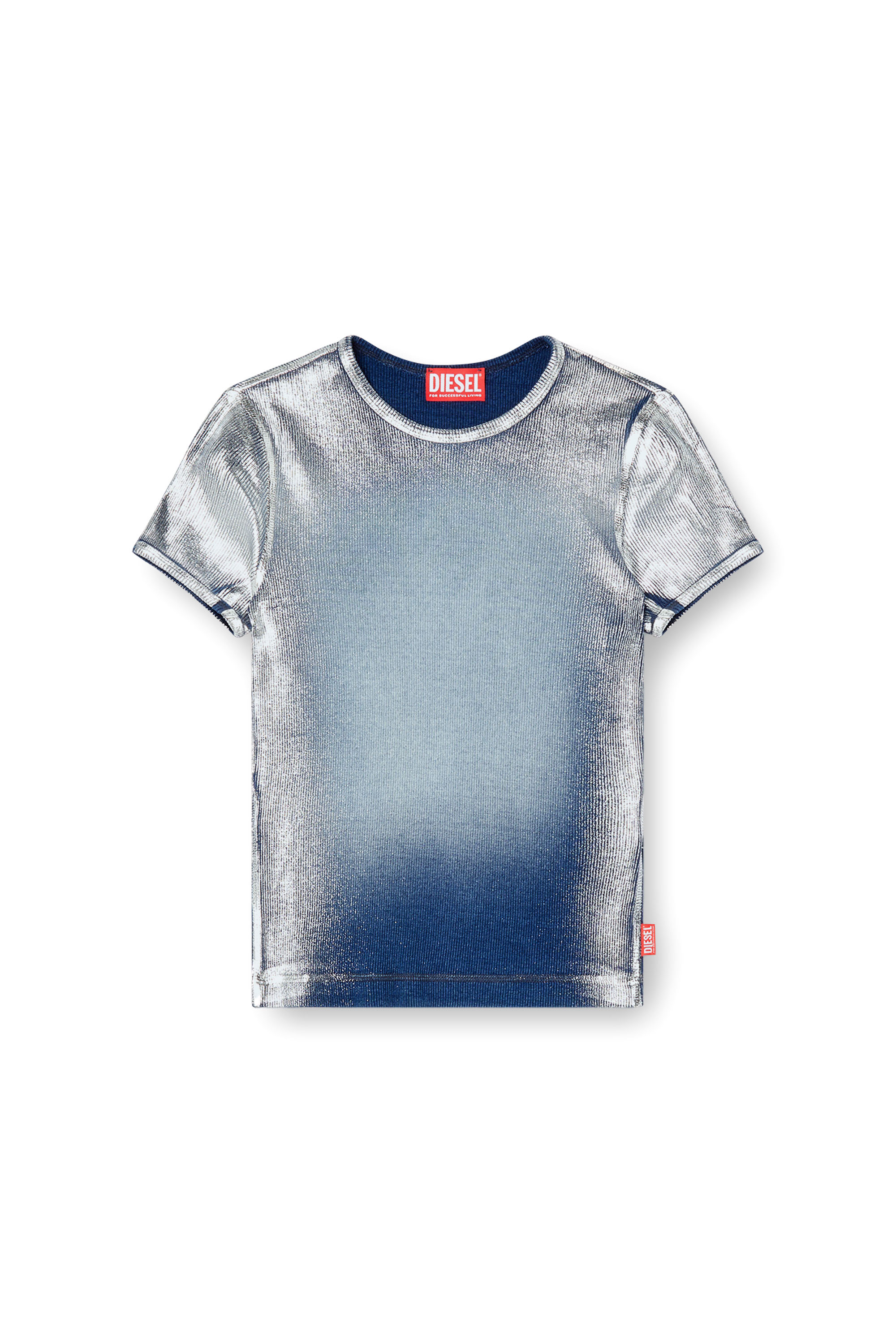 Diesel - T-ELE-LONG-Q1, T-shirt métallisé délavé Femme in Bleu - 3