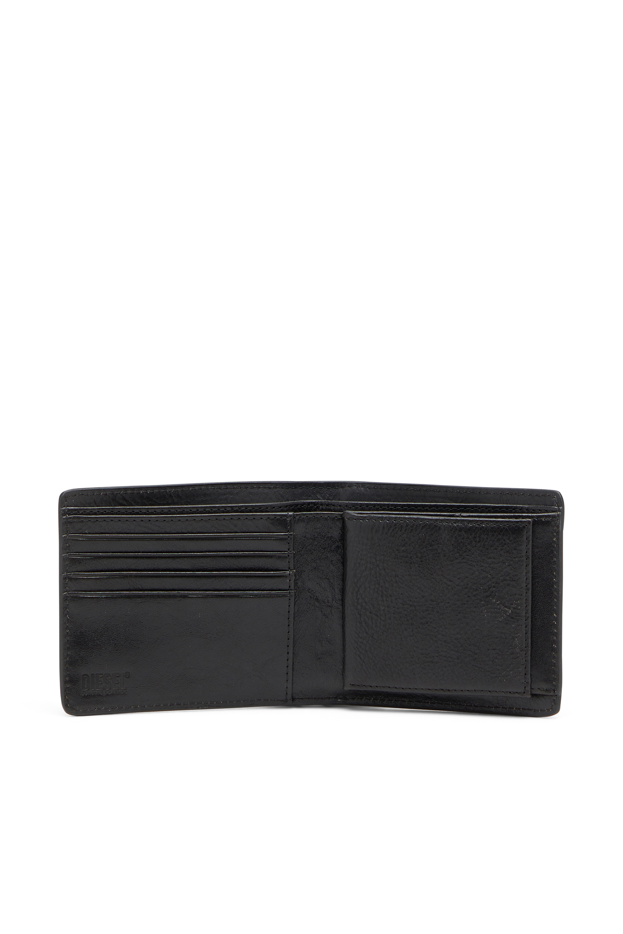 Diesel - FLAG-D BI-FOLD COIN S 3D, Portefeuille en cuir pliable avec logo embossé Homme in Noir - 3