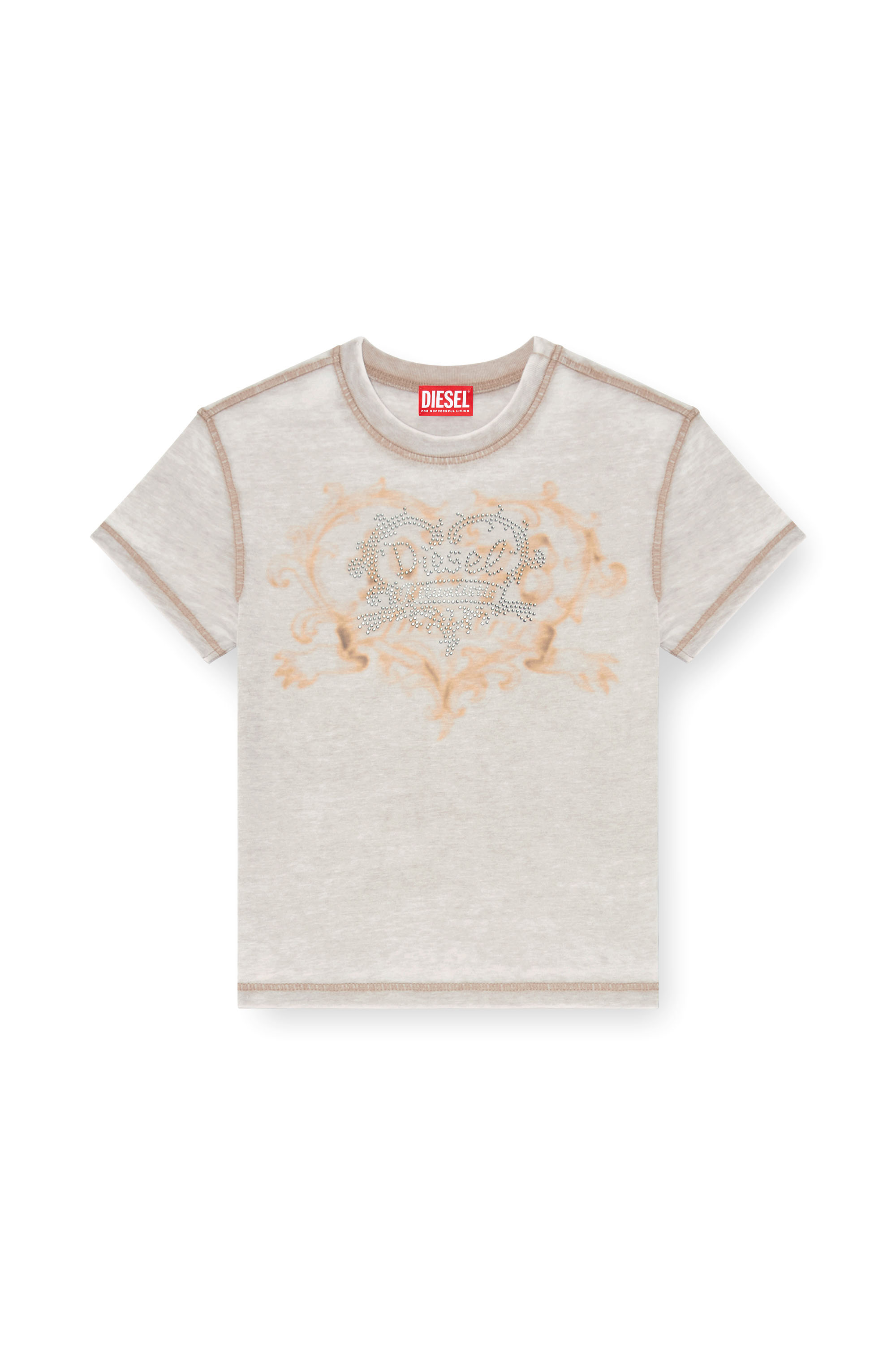 Diesel - T-ILA-AA1, T-shirt en jersey avec strass et burnout effect Femme in Gris - 3