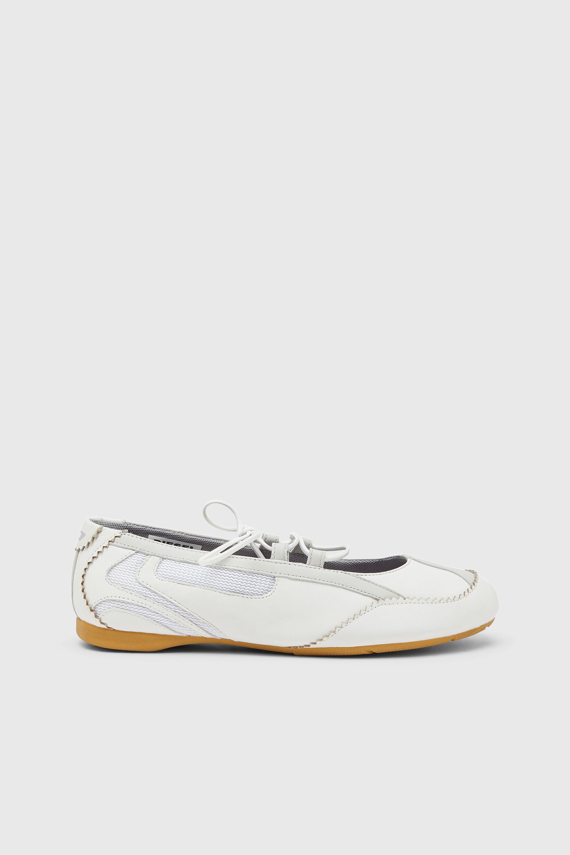 Diesel - D-MILE BALLERINA LACE UP W, D-Mile-Ballerines &agrave; lacets en cuir et mesh Femme in Blanc - 1