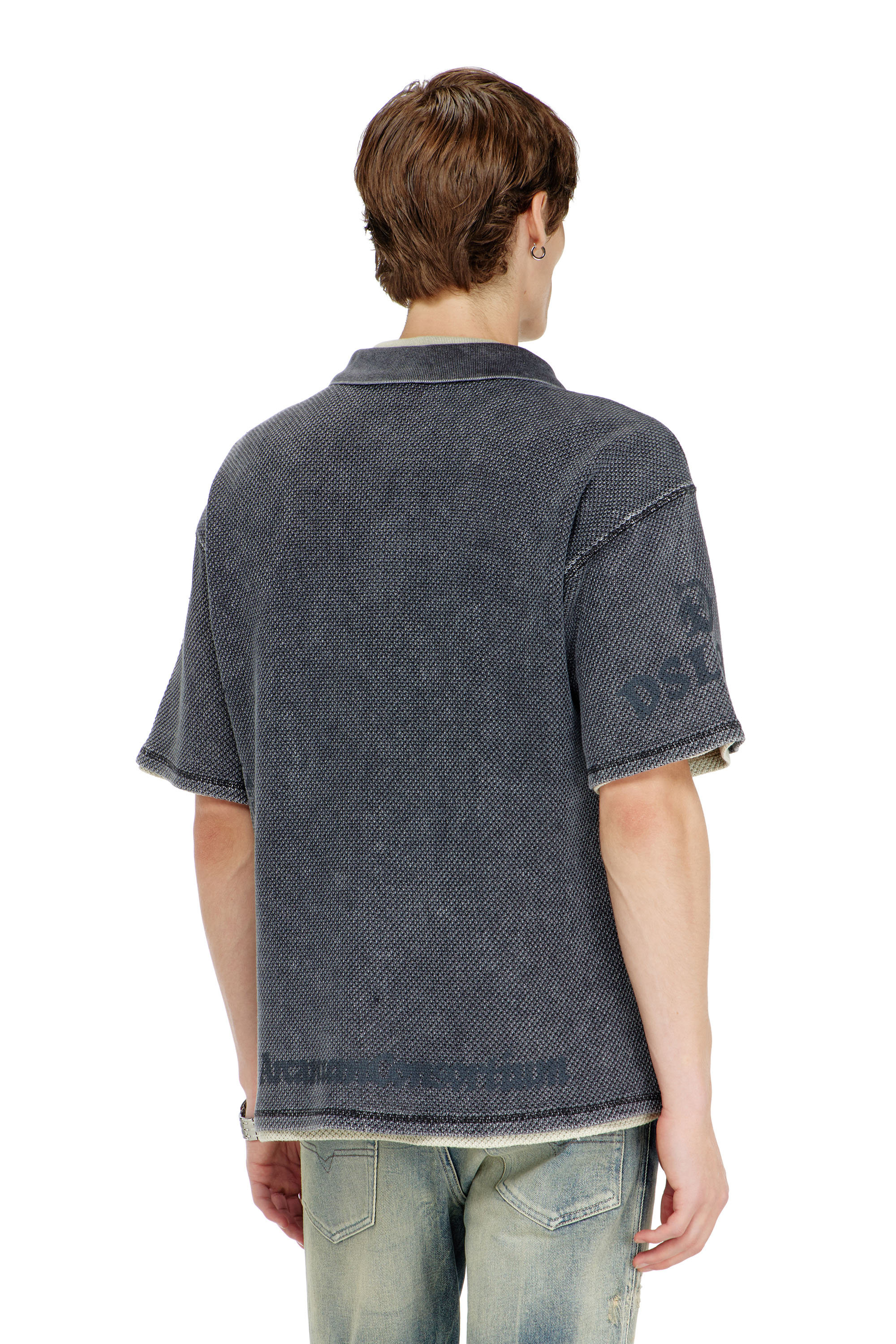 Diesel - T-ERRY-ZIP, Polo en mesh jacquard avec imprim&eacute; Phoenix Homme in Gris - 4