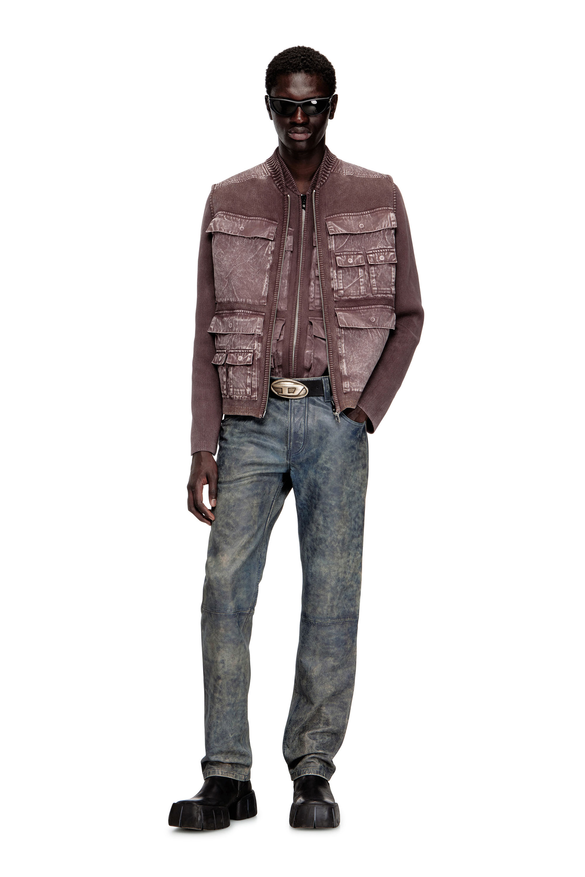 Diesel - K-GIULIUS, Gilet zipp&eacute; en maille avec poches cargo Homme in Marron - 2