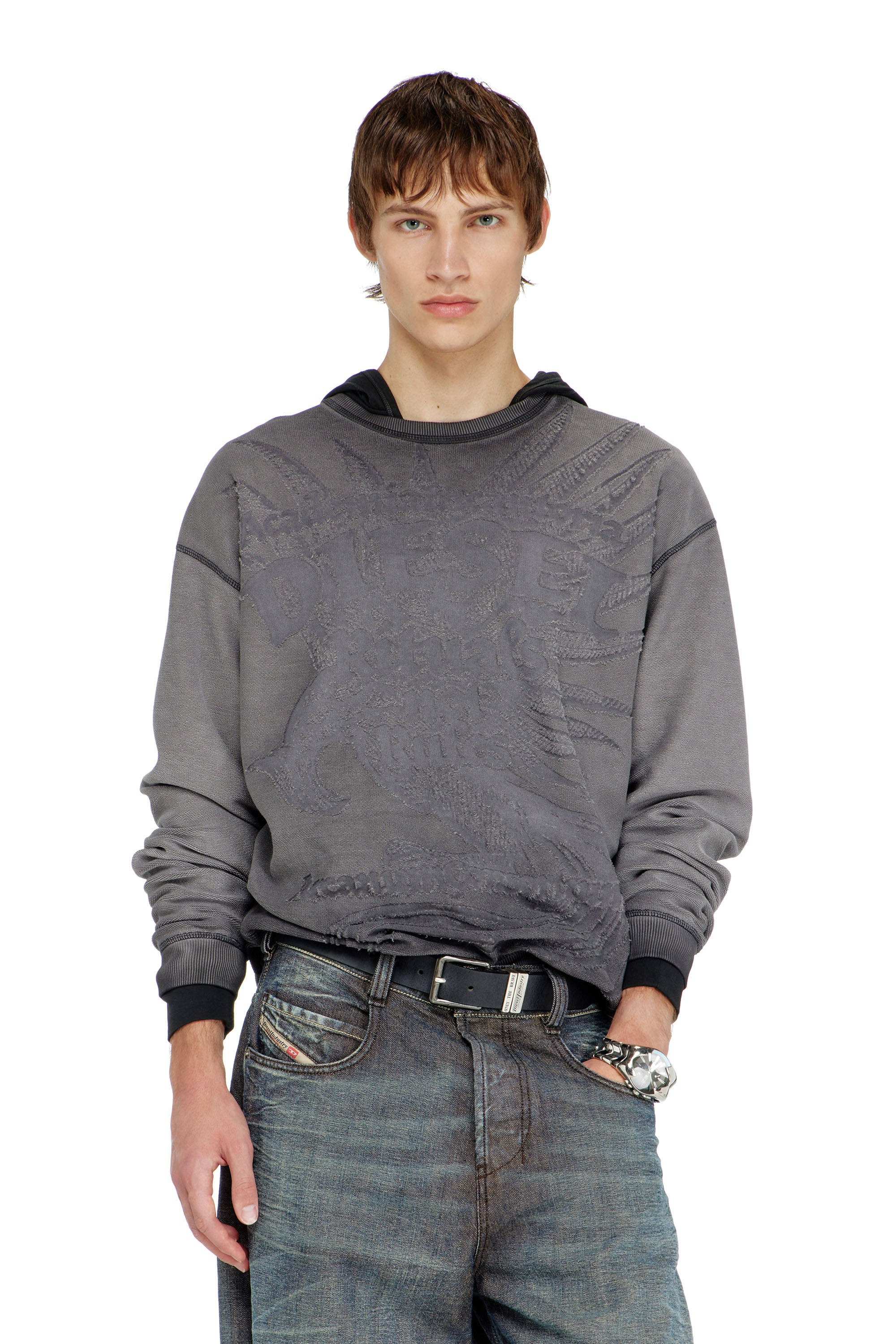 Diesel - S-ARON-RAW, Sweat-shirt avec imprim&eacute; d&eacute;vor&eacute; Homme in ToBeDefined - 1
