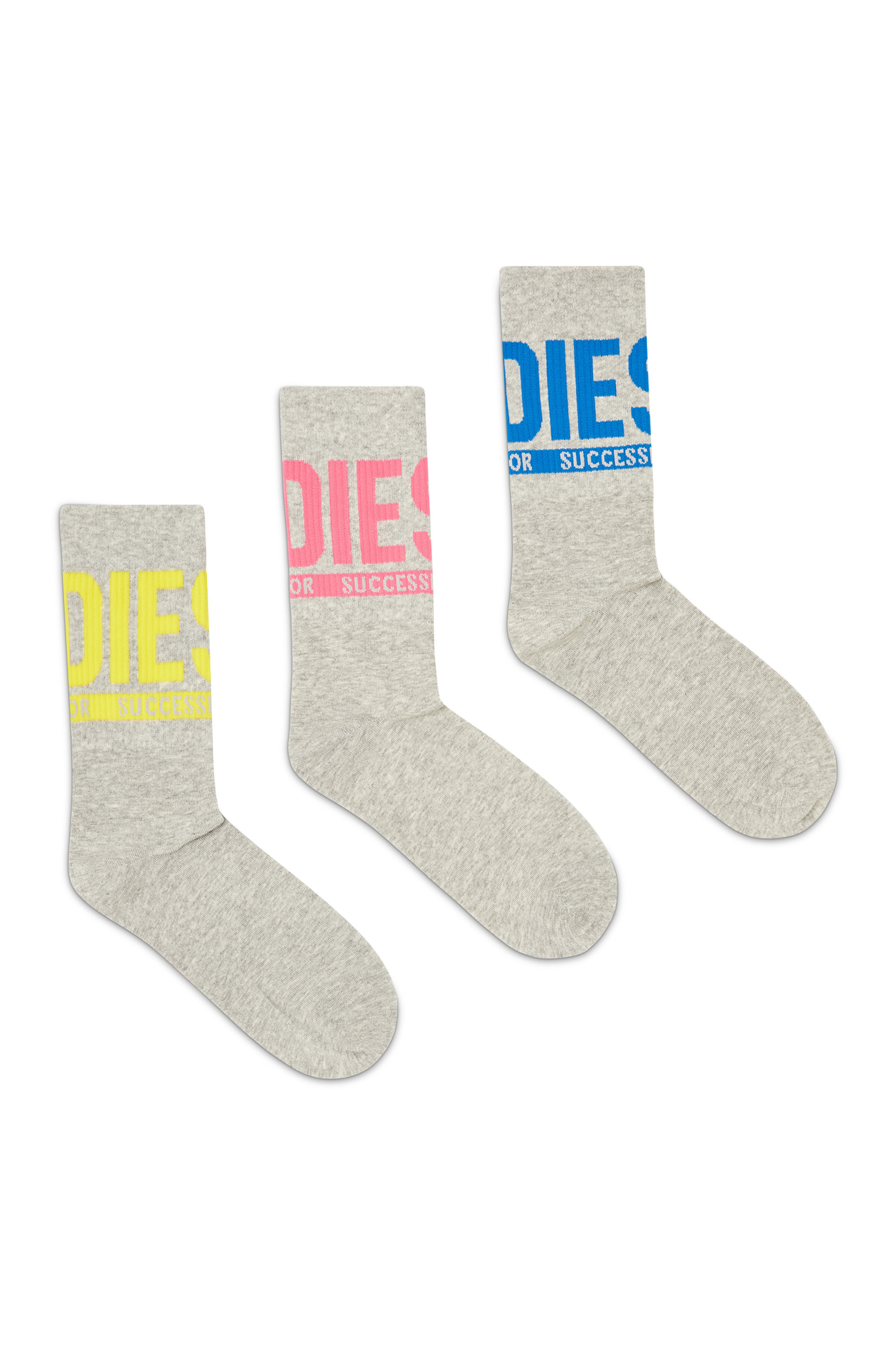 Diesel - SKM-RAY-THREEPACK, Lot de trois paires de chaussettes avec revers &agrave; logo Homme in Gris - 1