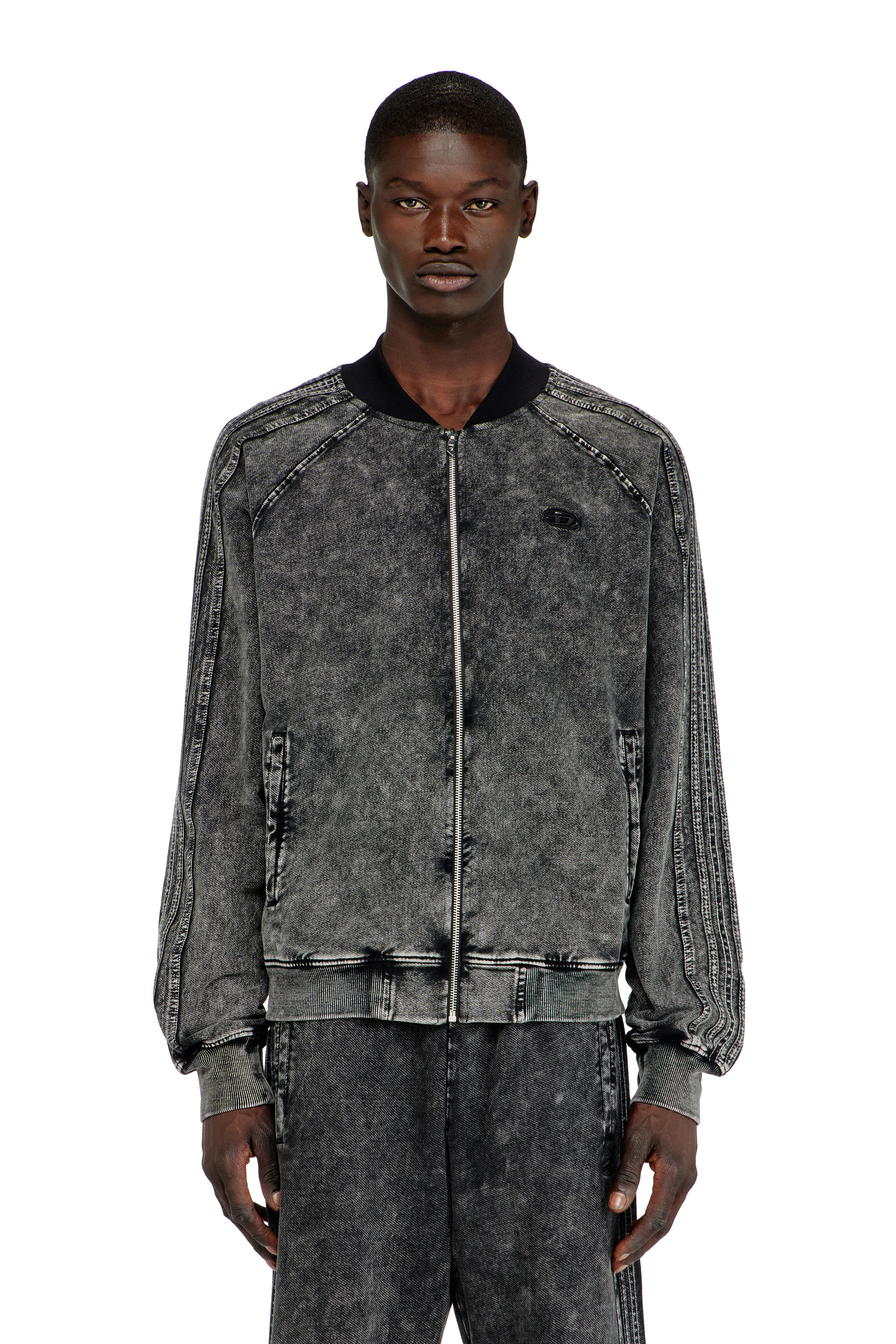 Diesel - S-ALT, Sweat-shirt zipp&eacute; avec bandes sur les manches Homme in Noir - 2