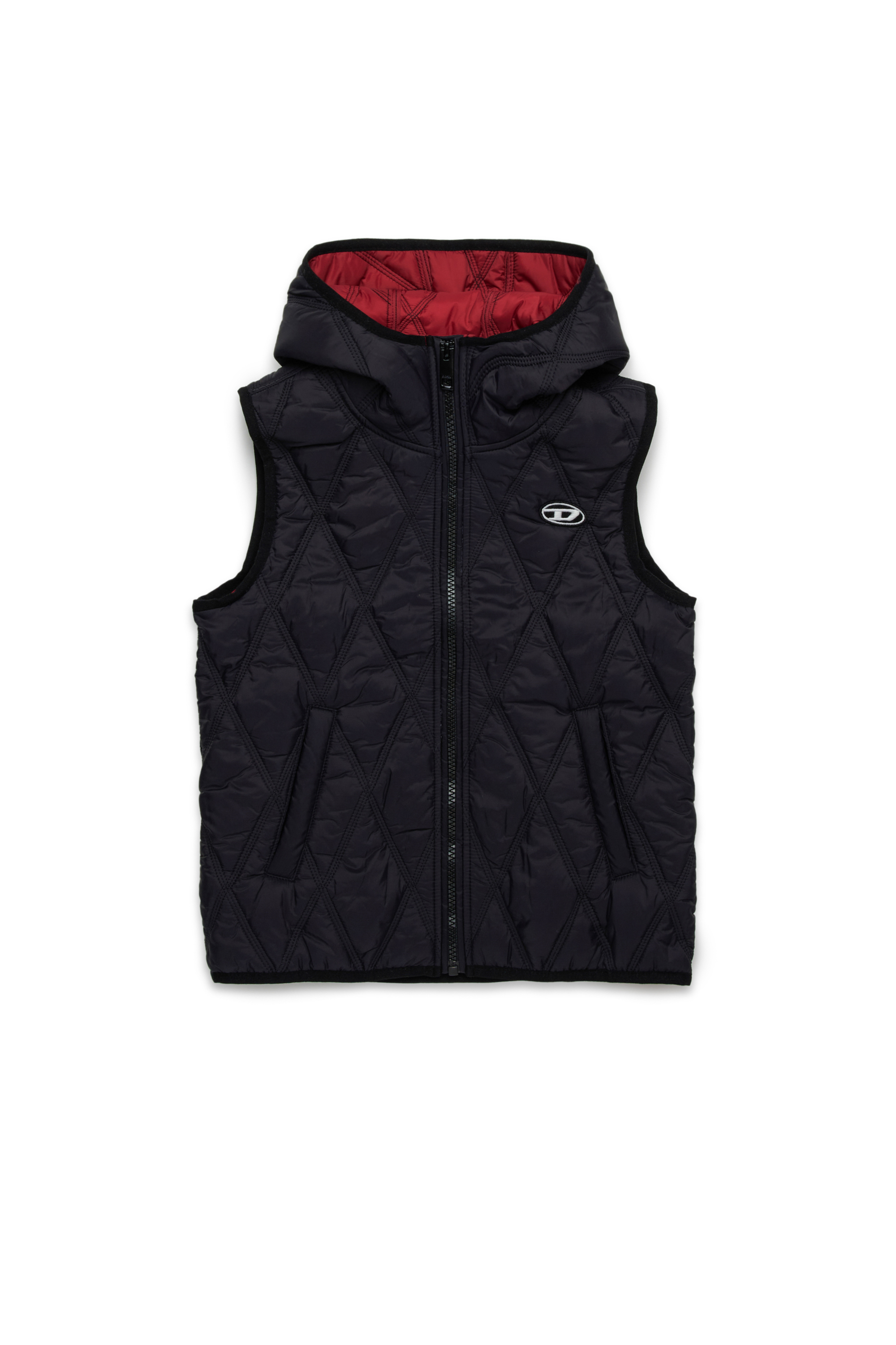 Diesel - JFOKKLOGO, Gilet matelassé à capuche en nylon Mixte in Noir - 1