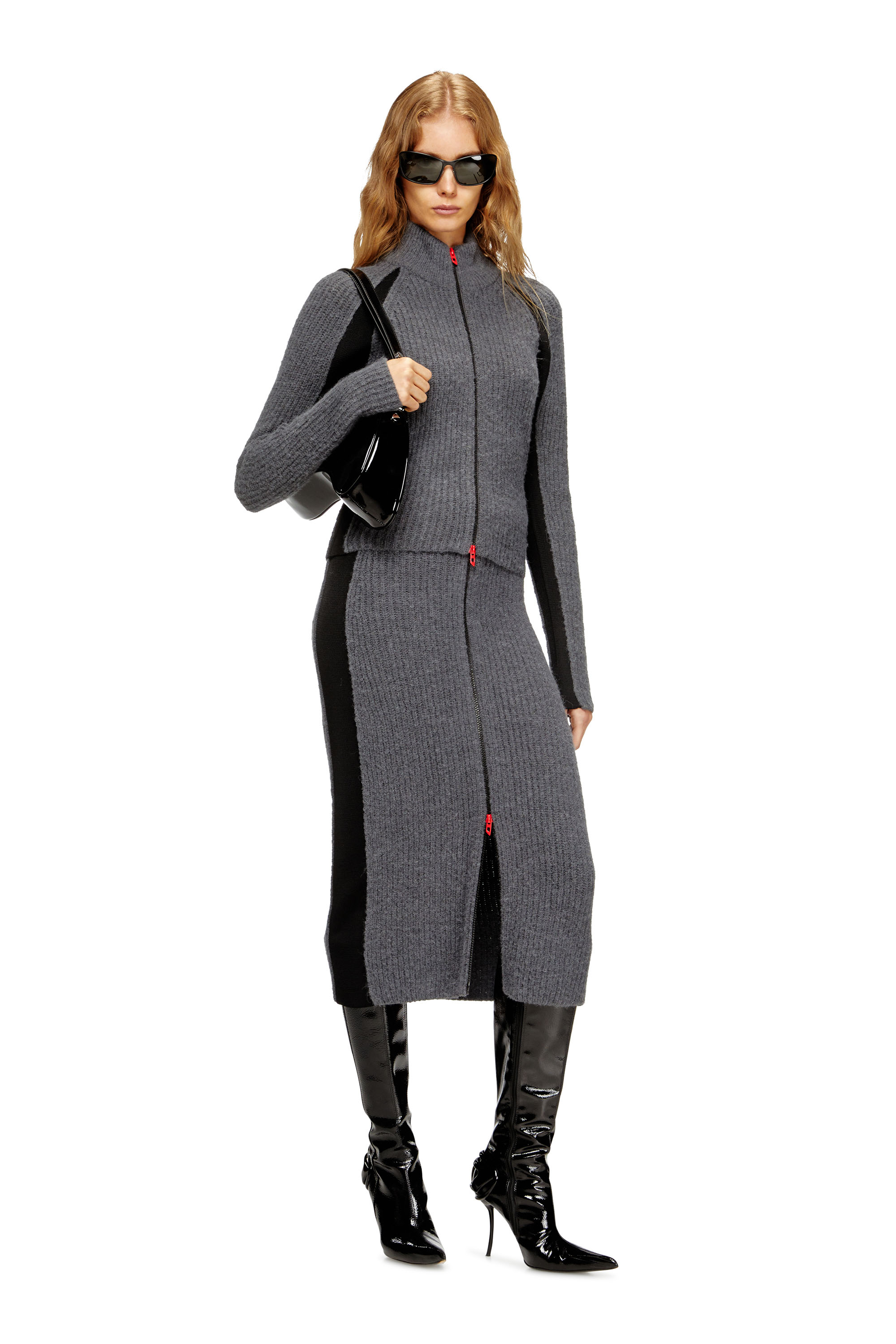 Diesel - M-LOUSI, Jupe midi en alpaga avec zip frontal Femme in Gris - 2
