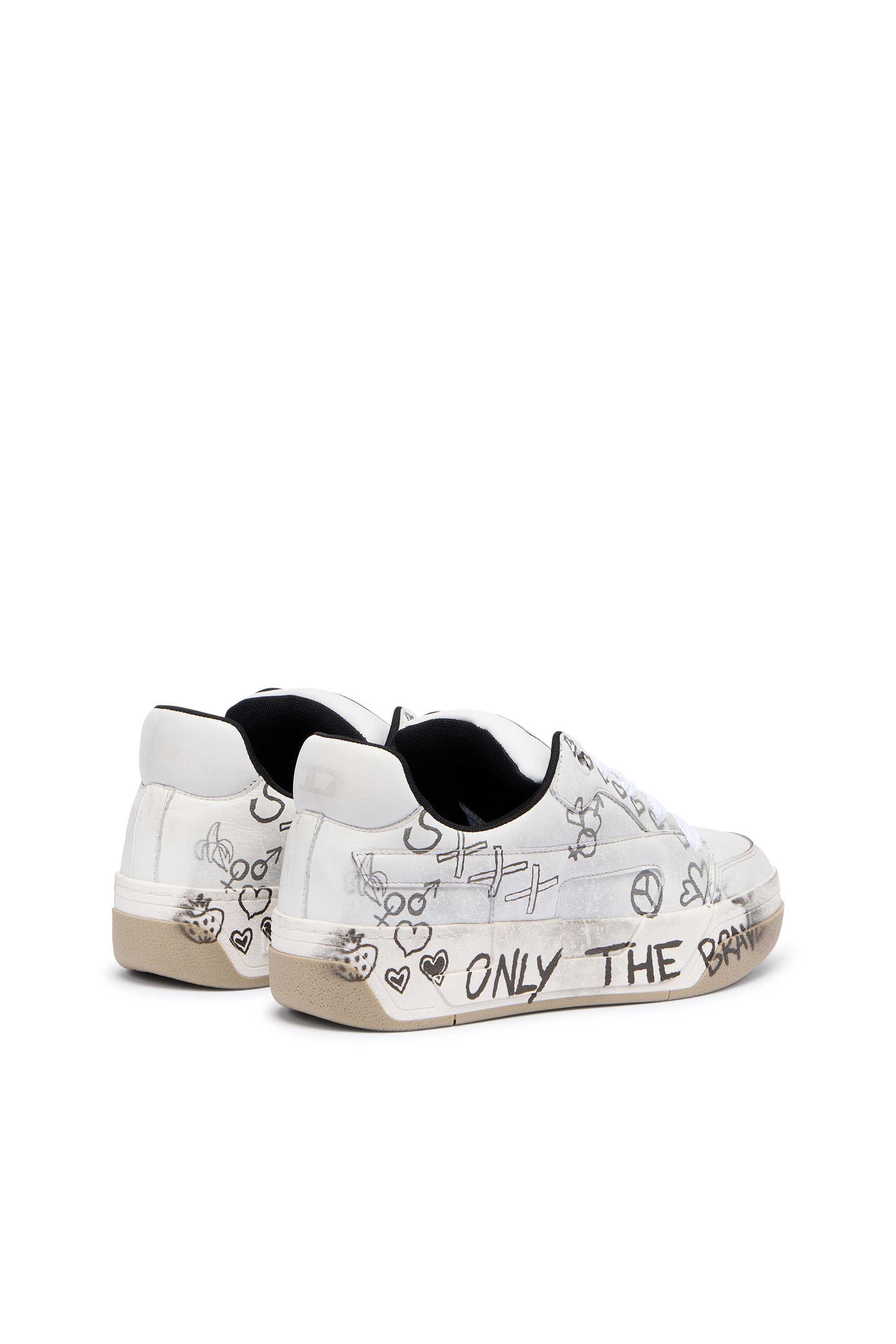 Diesel - S-D-OLLIE LOW, D-Ollie-Baskets en cuir avec imprim&eacute; graffiti Homme in Blanc - 3