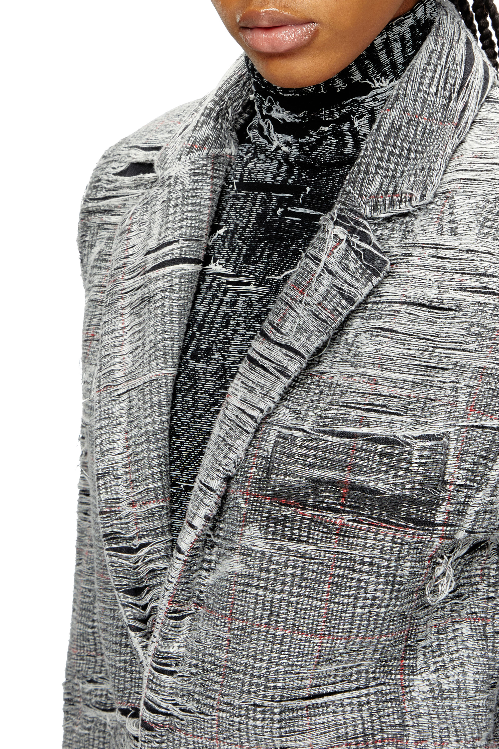 Diesel - DE-PHONIX-FSG, Blazer en denim Prince-de-Galles &agrave; effet vieilli Femme in Gris - 5