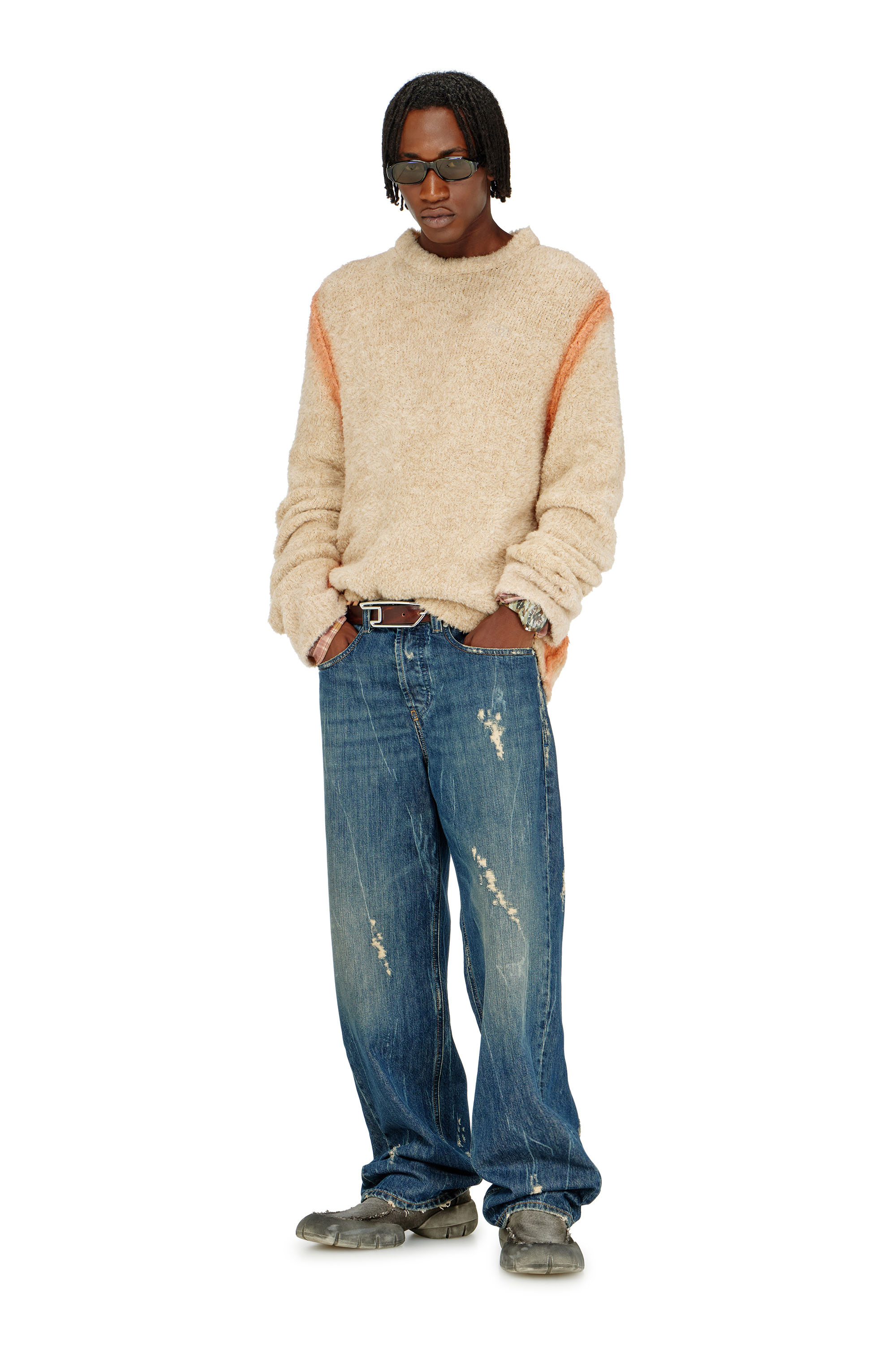 Diesel - K-RIMI, Pull en m&eacute;lange d&rsquo;alpaga avec coutures effet spray Homme in Marron - 1